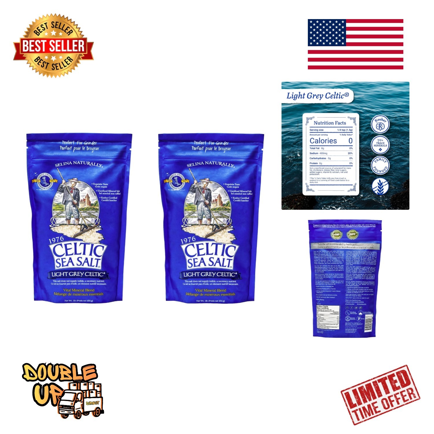 GMP Certified Coarse Sea Salt – 1 lb Packs for Cooking & Hydration Enhancements