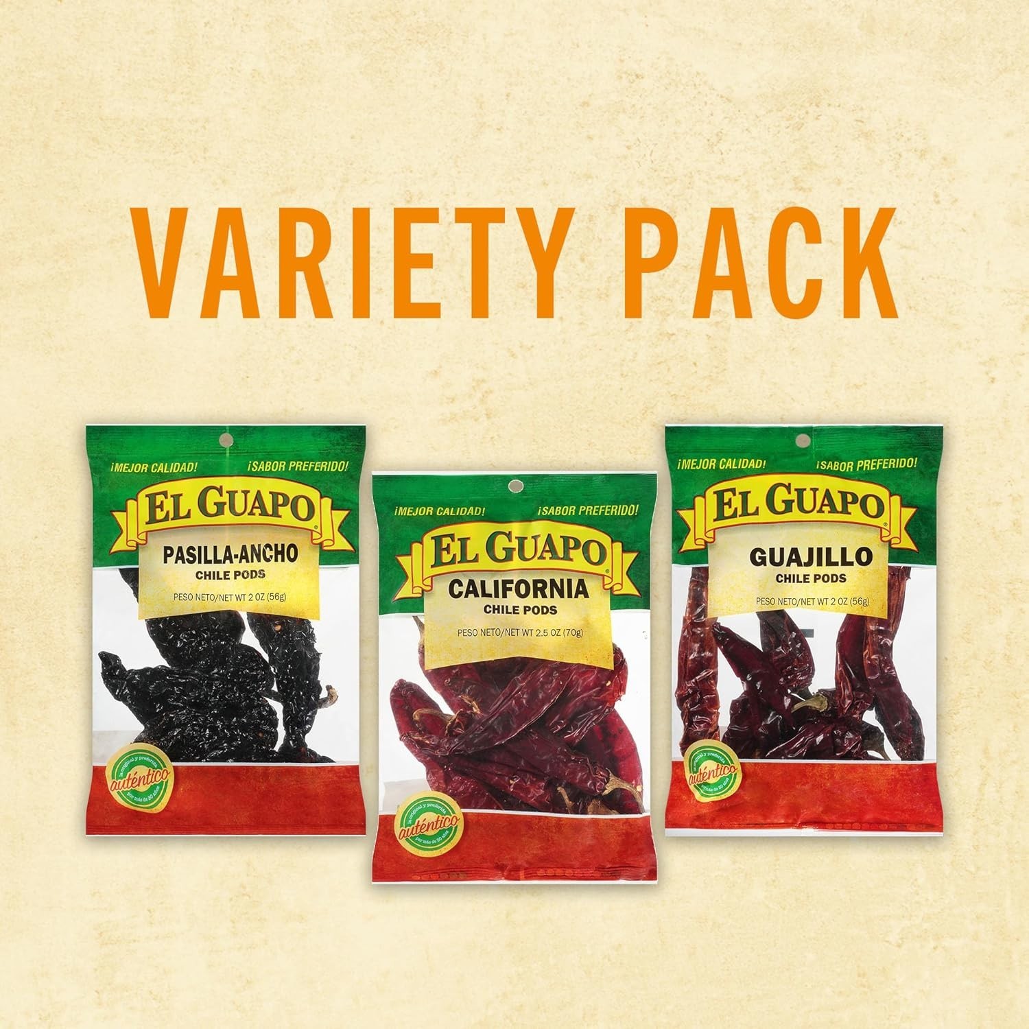 Dried Chile Pods Variety Pack – Real Guajillo, Pasilla Ancho & California, 13 oz
