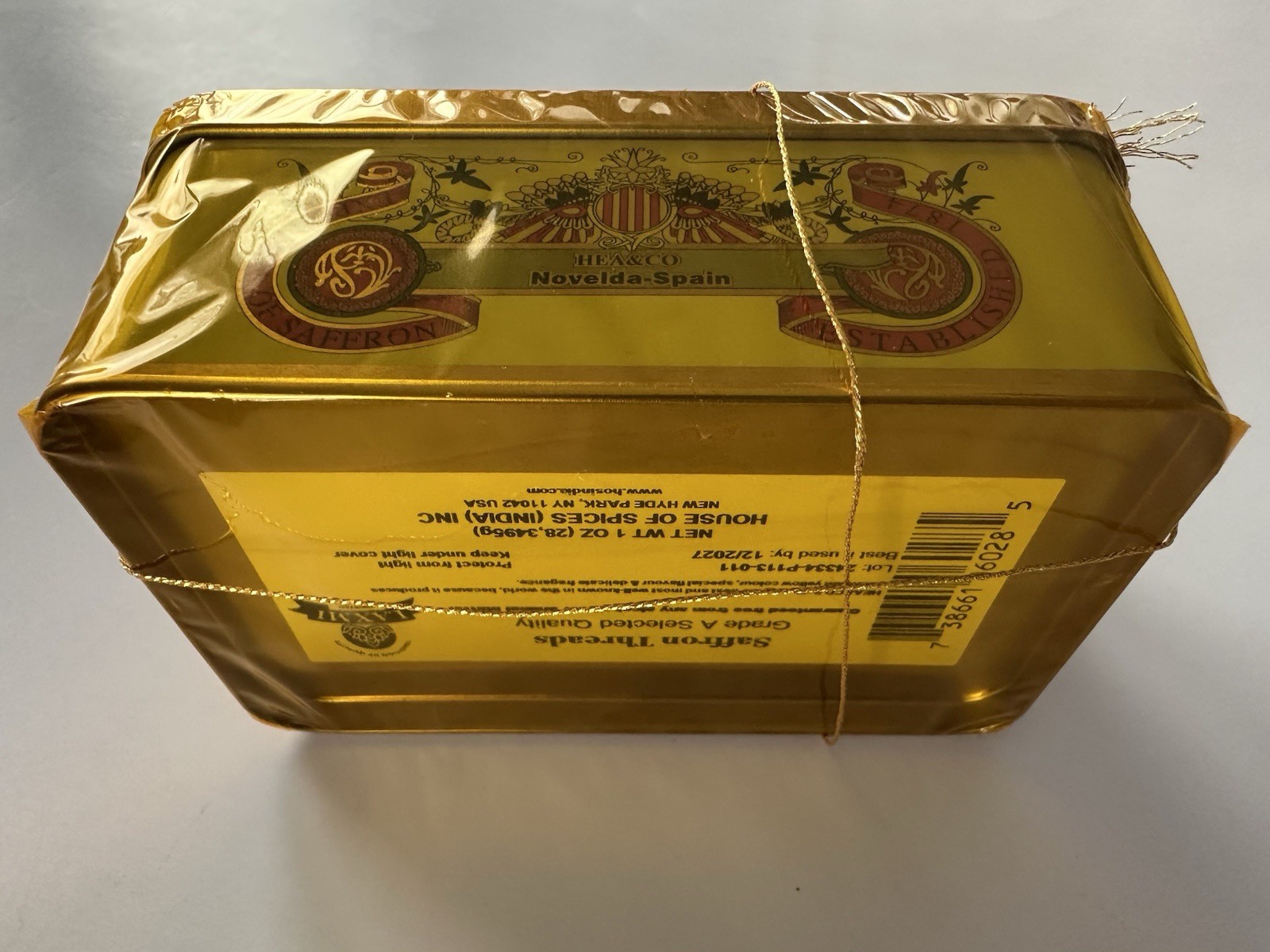Laxmi Pure Spanish Saffron Indian Threads 1 oz (28.3495g) Tin Grade A BB 2027/12
