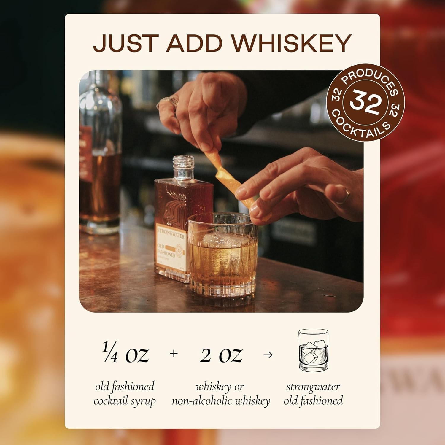 Old Fashioned Mix – Makes 32 Cocktails – Handcrafted Old Fashioned Syrup with Bi