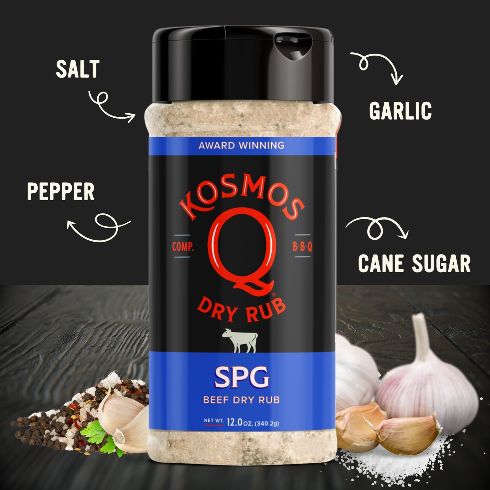 Kosmos Q SPG BBQ Dry Rub, Father’s Day Gift for Him, Salt Pepper Garlic Seaso…
