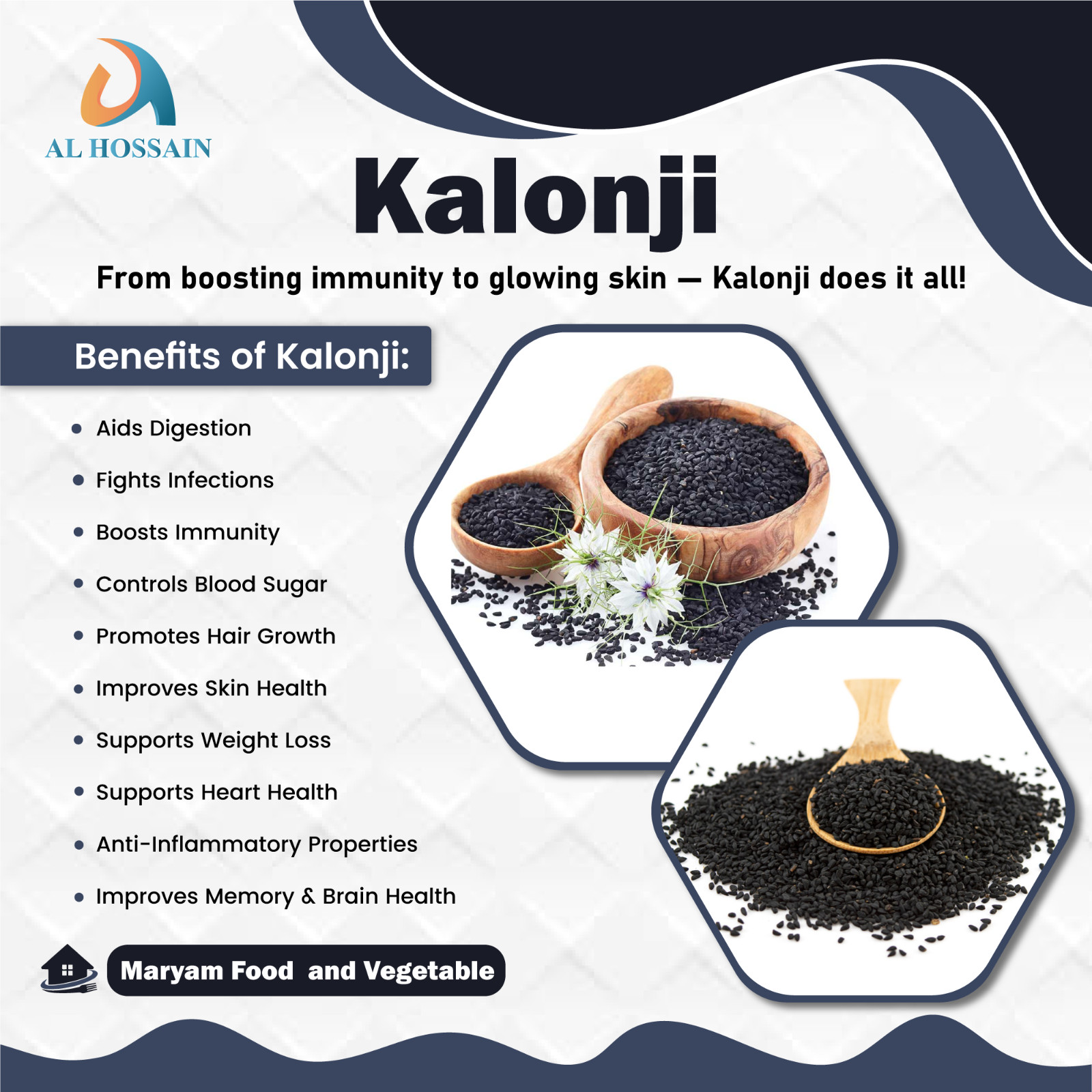 Al Hossain Kalonji Seeds 250g (8.81 oz) Nigella / Black Cumin Vegan Gluten-Free