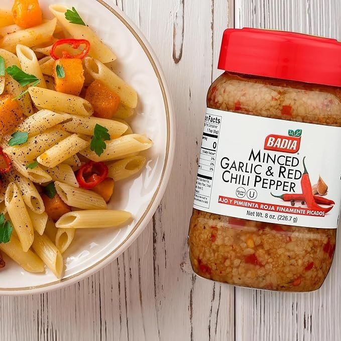 Badia Minced Garlic & Red Chili Pepper 8oz Ajo y Pimienta Picado Spice