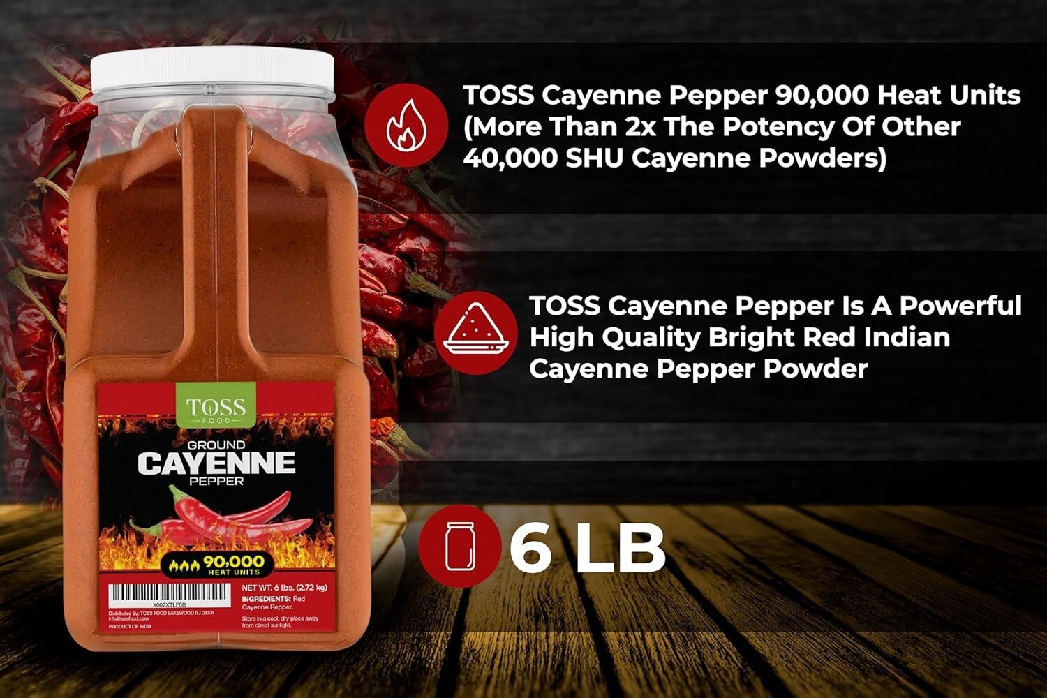 Extreme Hot Cayenne Pepper powder Bulk 90,000 heat Units 6 LB, Ground cayenne