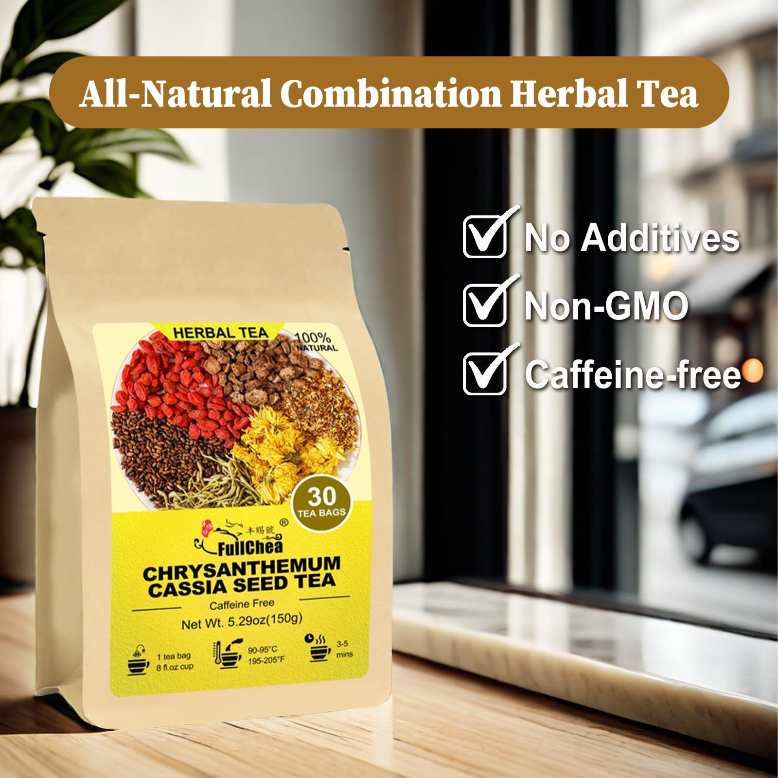 FullChea – Chrysanthemum Cassia Seed Tea, 30 Teabags, 30 Count (Pack of 1)