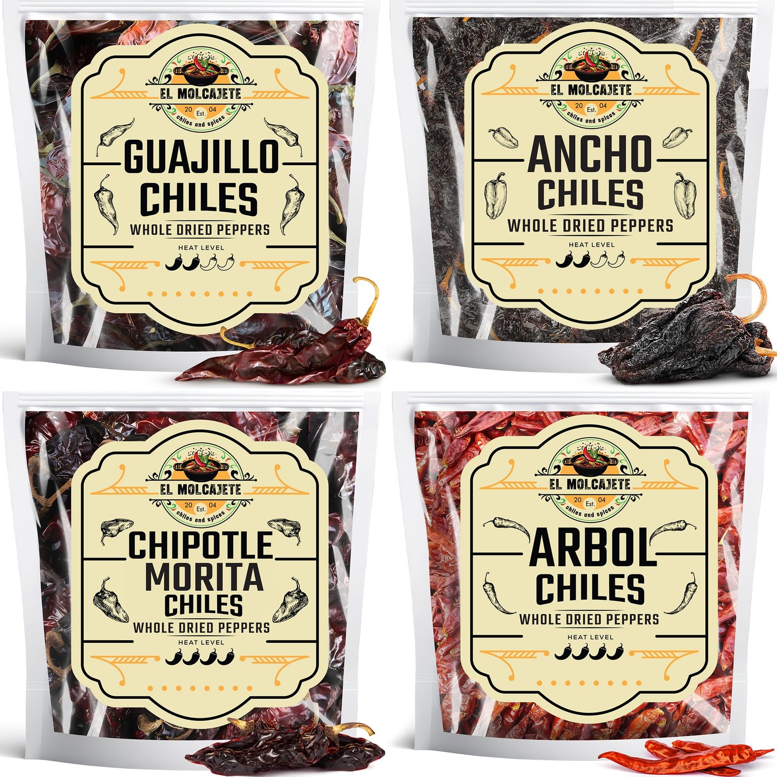 Dried Chile Pepper Variety Pack (4oz Each) – Whole Ancho, 4 Ounce (Pack of 4)
