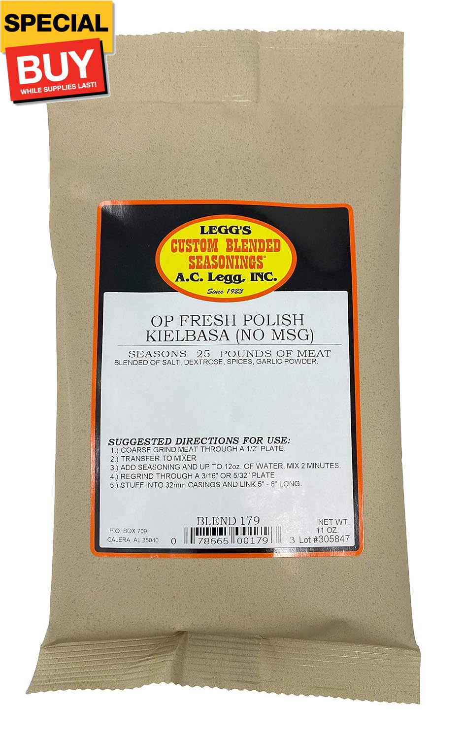 – Fresh Polish Kielbasa Sausage Seasoning – MSG Free – 11 ounce for 25lbs of mea