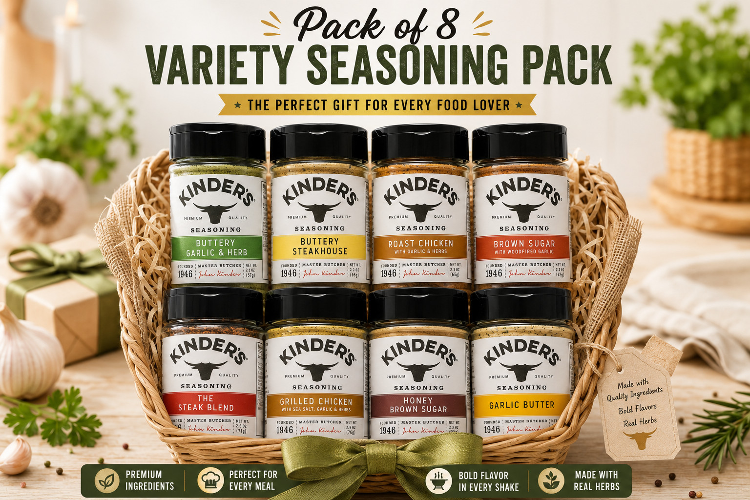 Kinder’s Seasoning Pack of 8, BBQ Spice Blend Collection for Grilling & Roasting