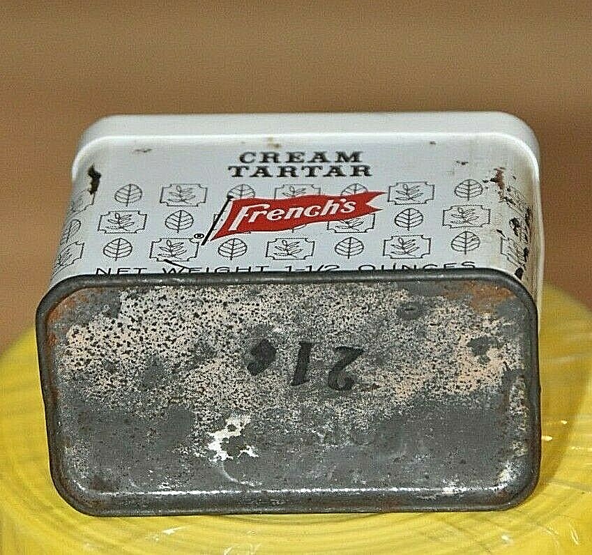 VINTAGE 1975 FRENCH’S CREAM OF TARTAR SEASONING METAL SPICE TIN W/RED FLAG
