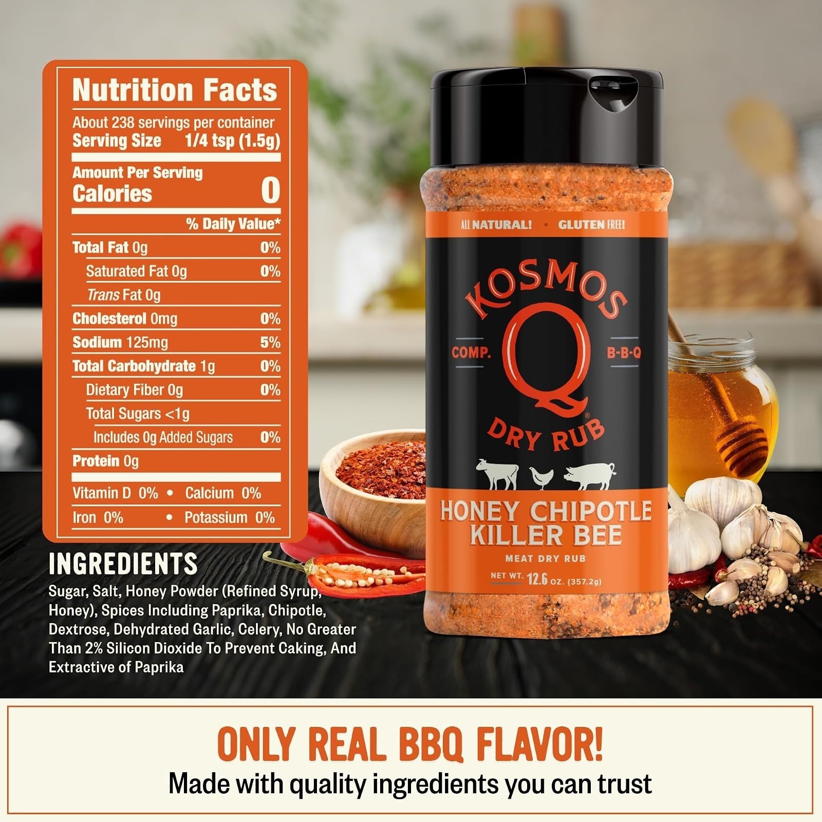 Kosmos Q Honey Chipotle BBQ Dry Rub 12.6 Oz Sweet & Spicy Seasoning