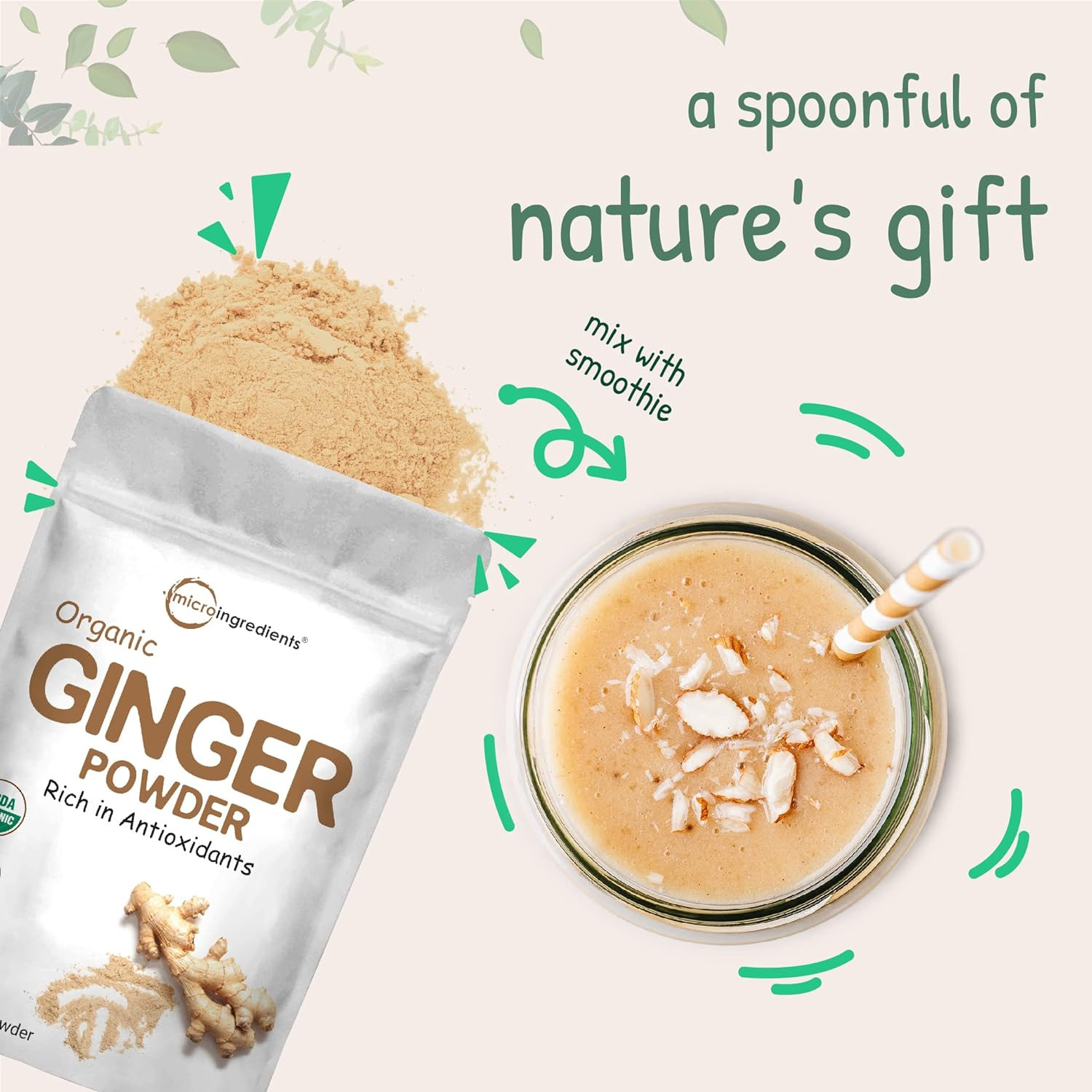 Micro Ingredients Organic Ginger Powder 2Lbs, Premium Spice & Seasoning, Non-GMO