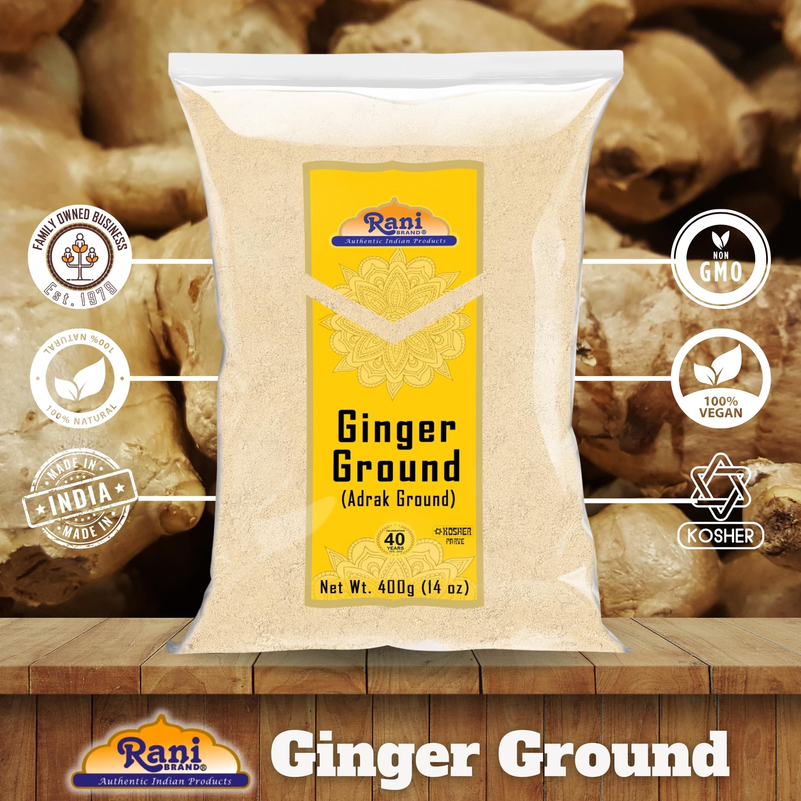 Rani Ginger (Adarak) Powder Ground, Spice 14oz (400g)