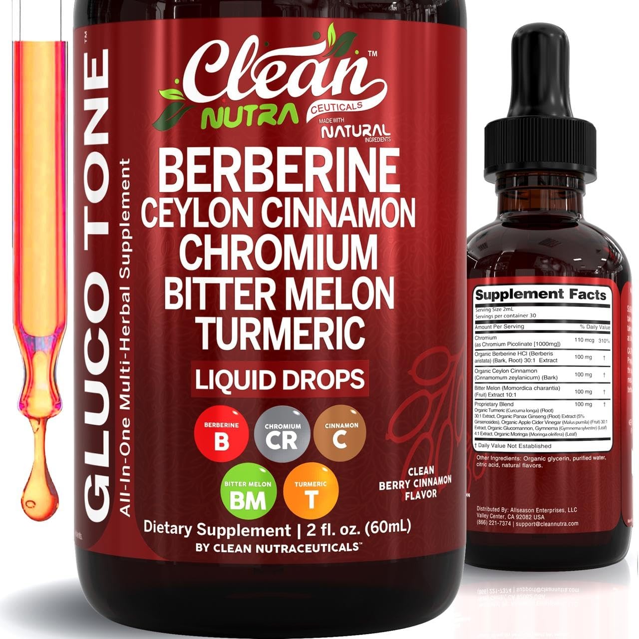 Clean Nutra Berberine with Ceylon Cinnamon 2 Fl Oz (Pack of 1), Amber