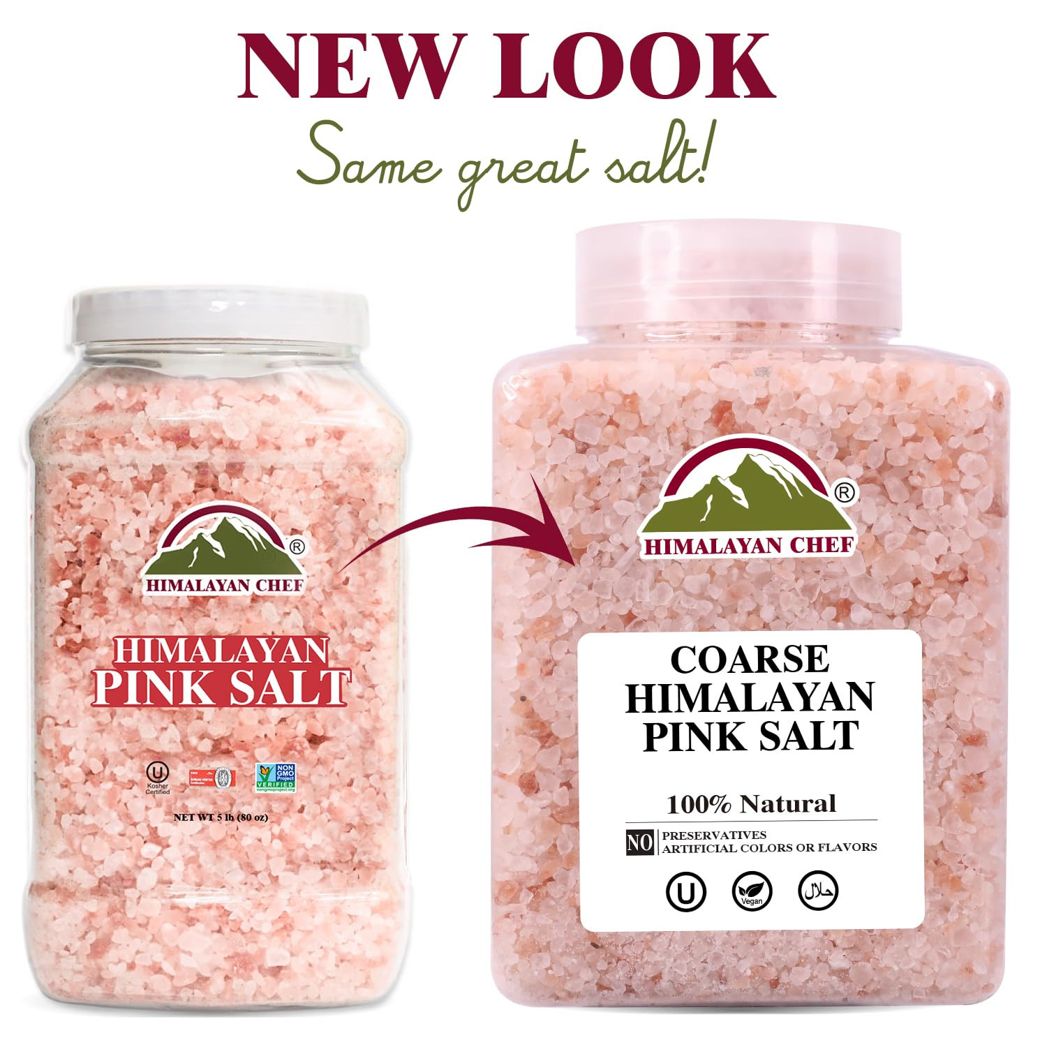 Pink Himalayan Salt Coarse Grain, 5 Lbs Plastic Jar – Pure, Natural, Kosher, Min