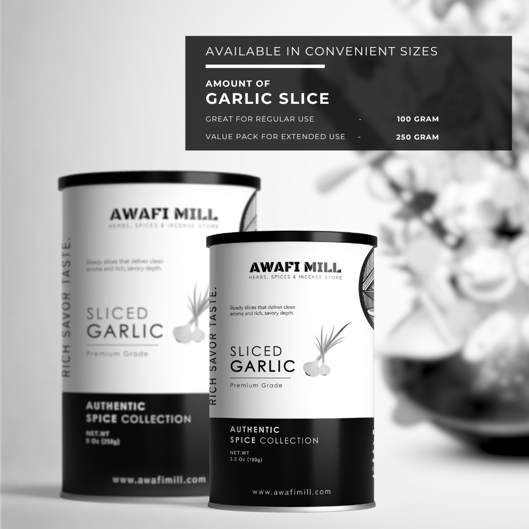 AWAFI MILL Dried Garlic Slices (Dehydrated Garlic Flakes) – 250 g | 9 Oz