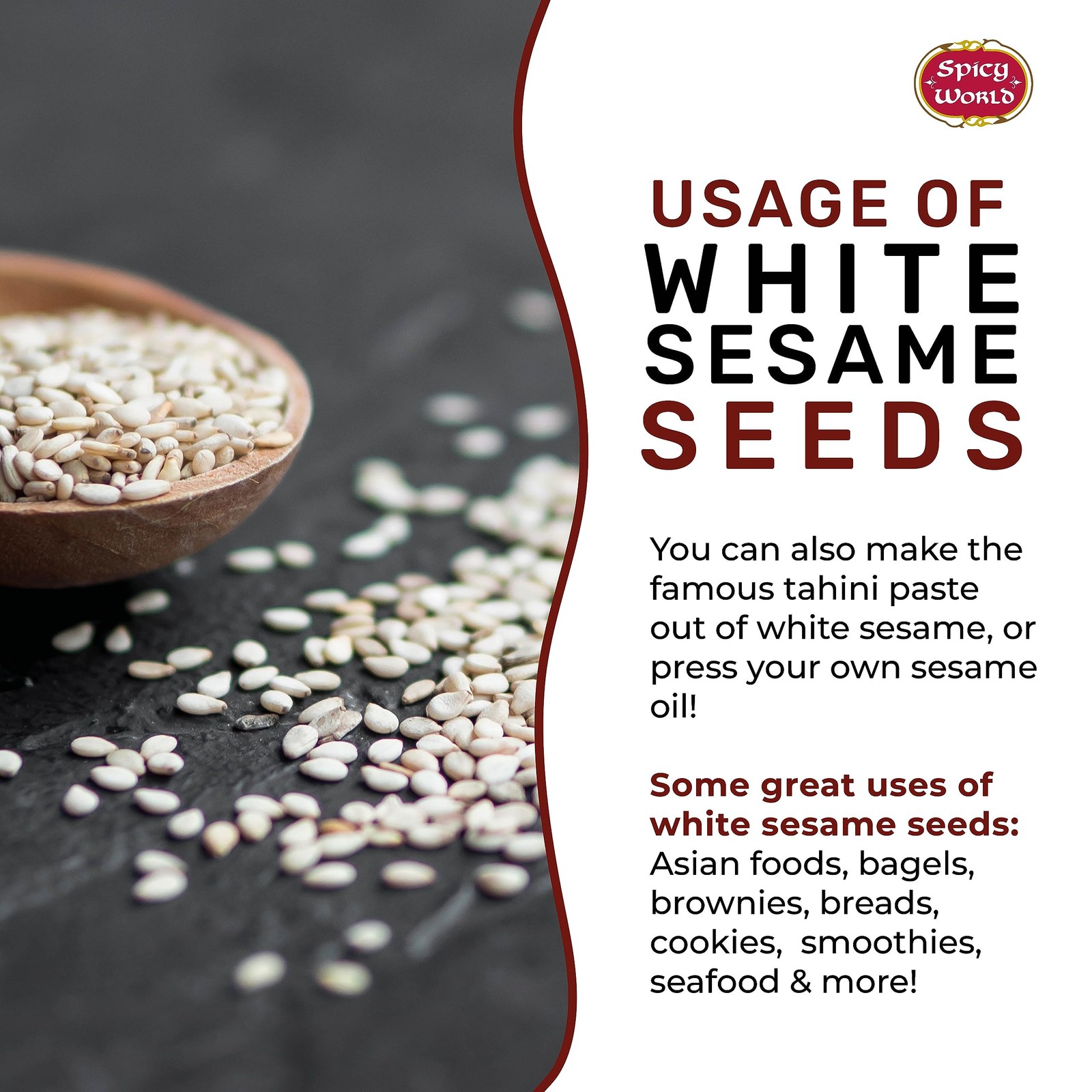 Spicy World White Sesame Seeds 3 LB Bag – Natural, Raw, 3 Pound (Pack of 1)