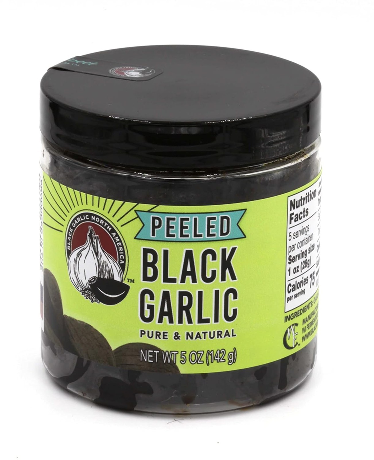 Peeled Black Garlic 5 Oz Jar, Kosher Certified, Vegan, No Preservatives, Soft