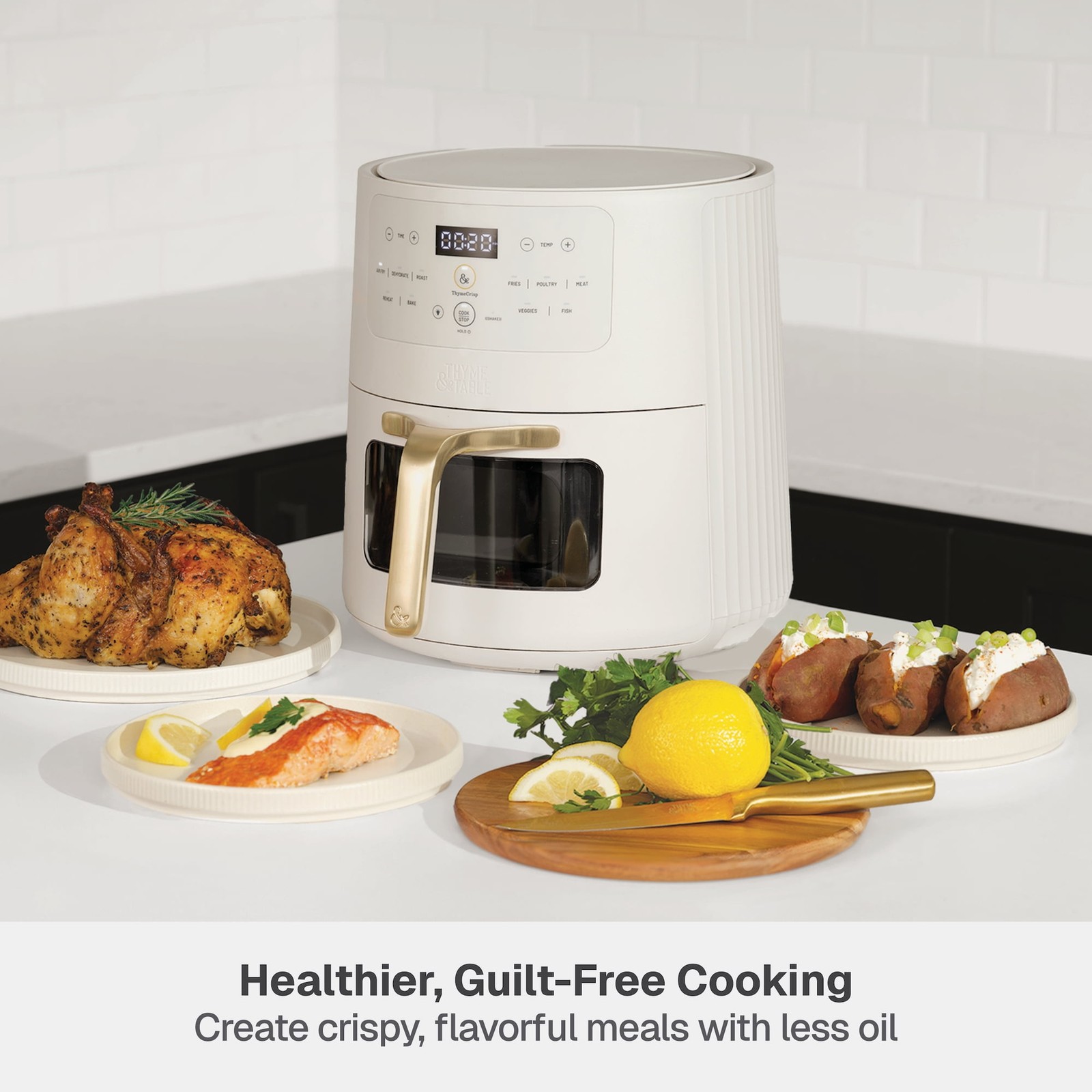 6QT Air Fryer, with Thymecrisp™ and Ceramic-Coated Nonstick Basket, Sand White