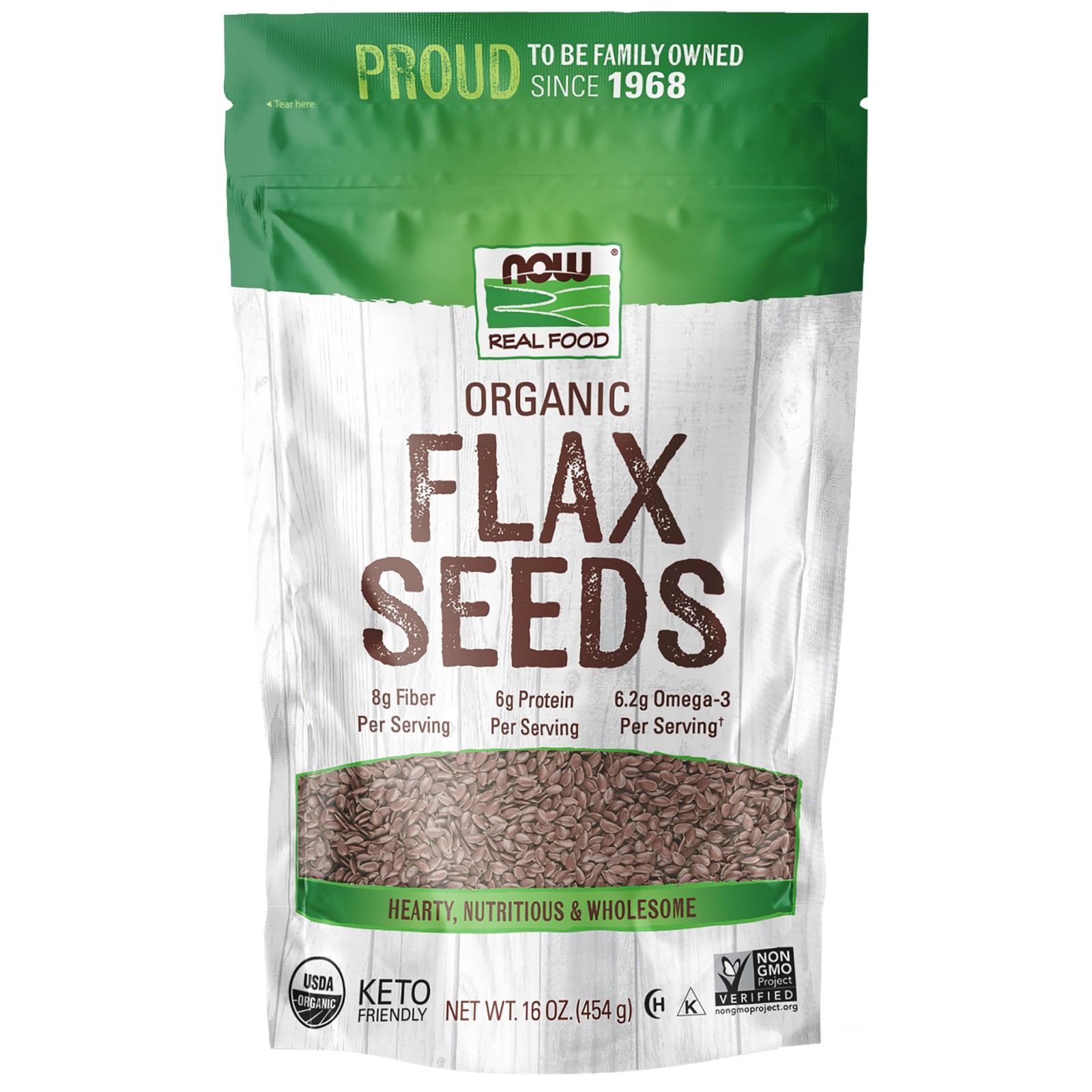 Organic Flax Seeds Omega 3 Fiber Keto Kosher Non GMO 1 Pound