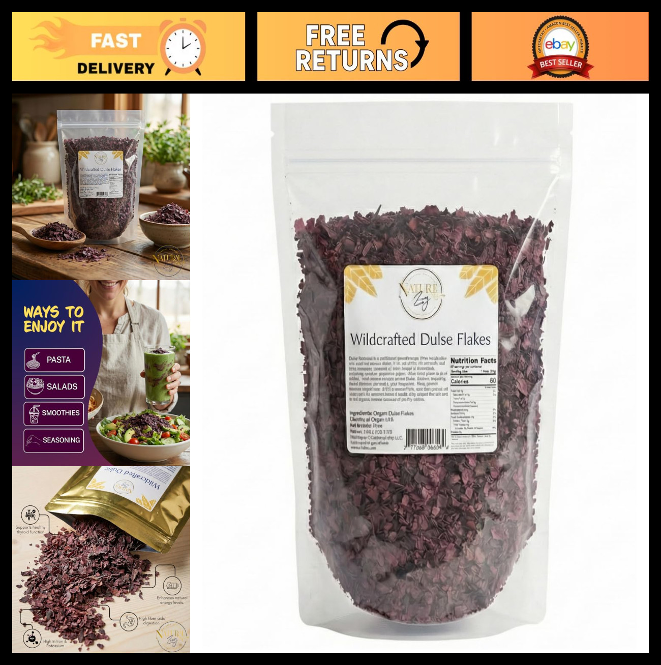 Organic Atlantic Dulse Flakes 16 oz – Sea Vegetable Superfood, Rich in Nutrients