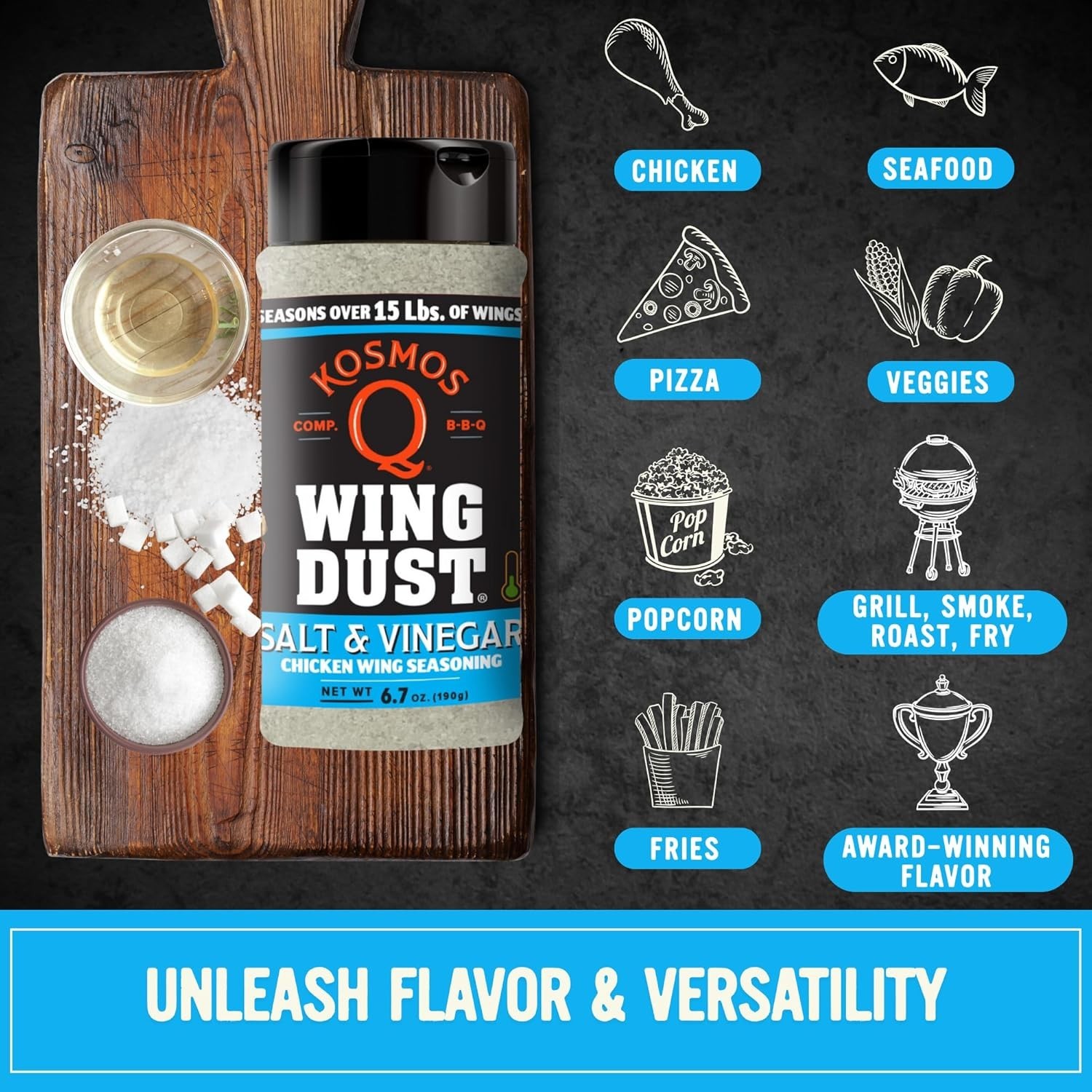 Salt & Vinegar Wing Seasoning – Chicken, Popcorn, Fries, Grilling, 8 Oz Shaker