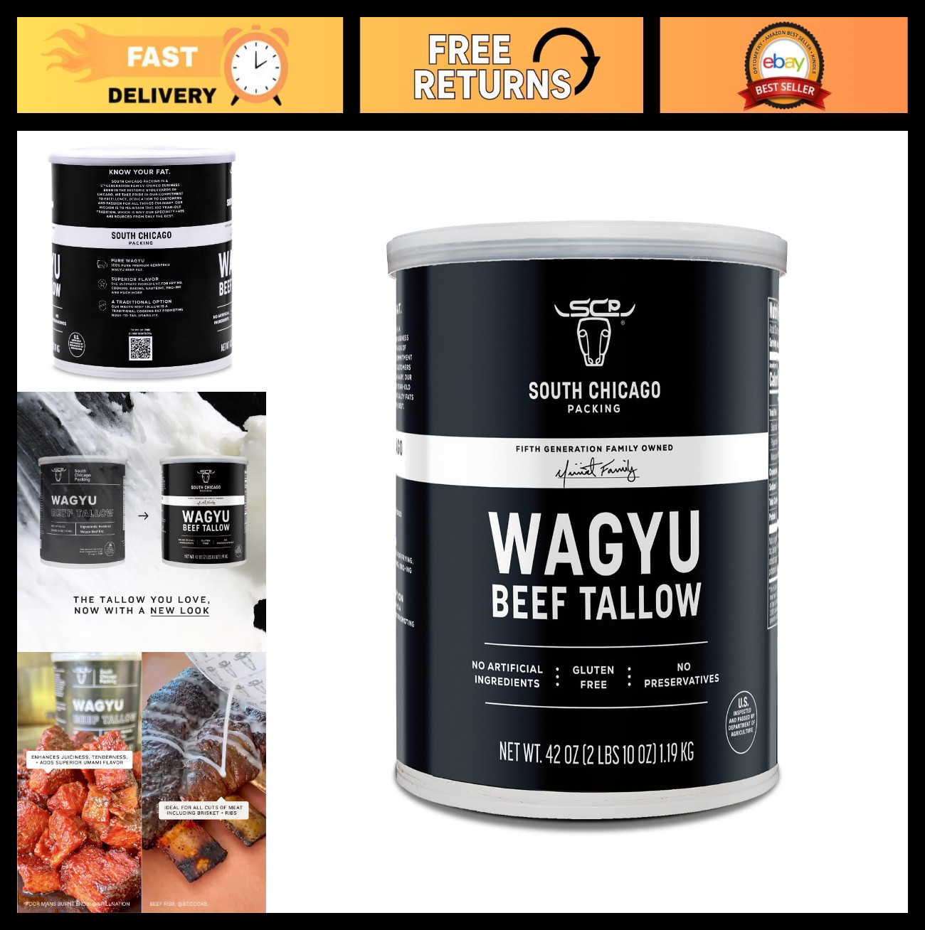 100% Pure Wagyu Beef Tallow – 42 oz Cooking Fat for Paleo & Keto, Searing & Fryi