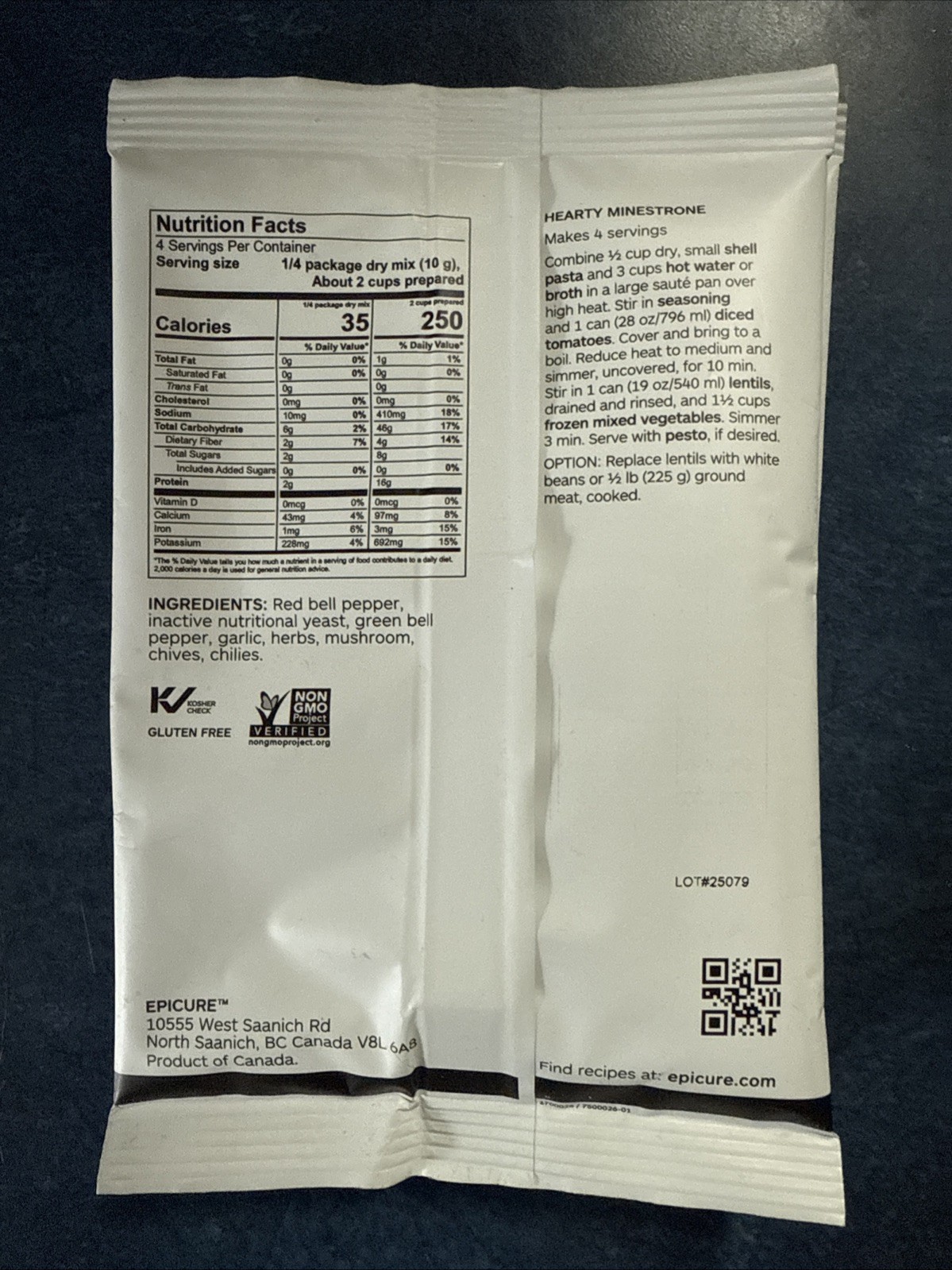Heart Minestrone Epicur Meal Seasoning-Dinners-Dips-Sauces-Soups Gluten/GMO FREE