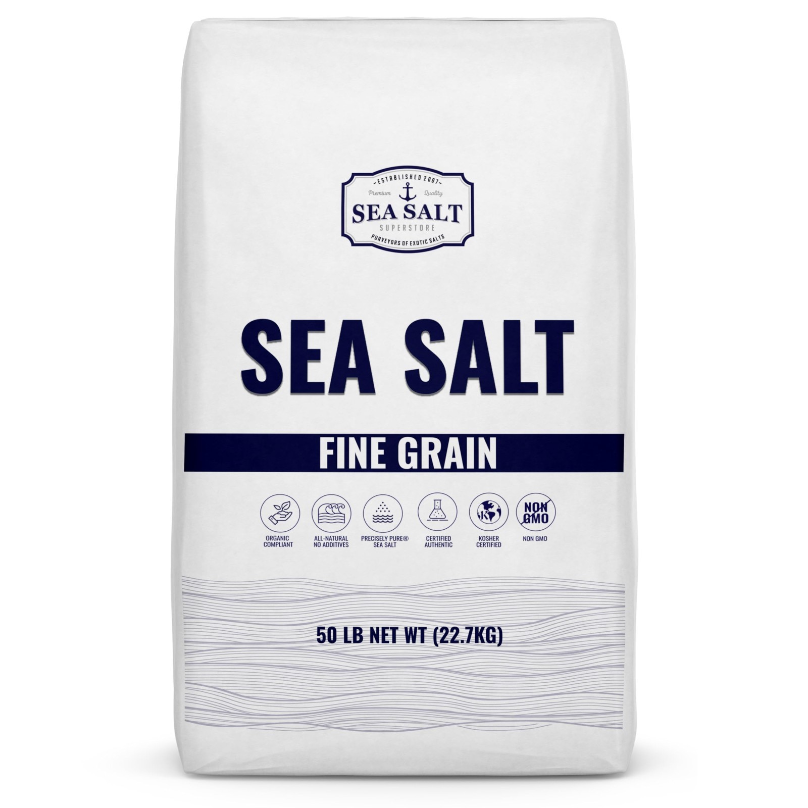 Bulk Fine Sea Salt 50 lb – Kosher, Food Grade, Non-Iodized, Pure & Unrefined
