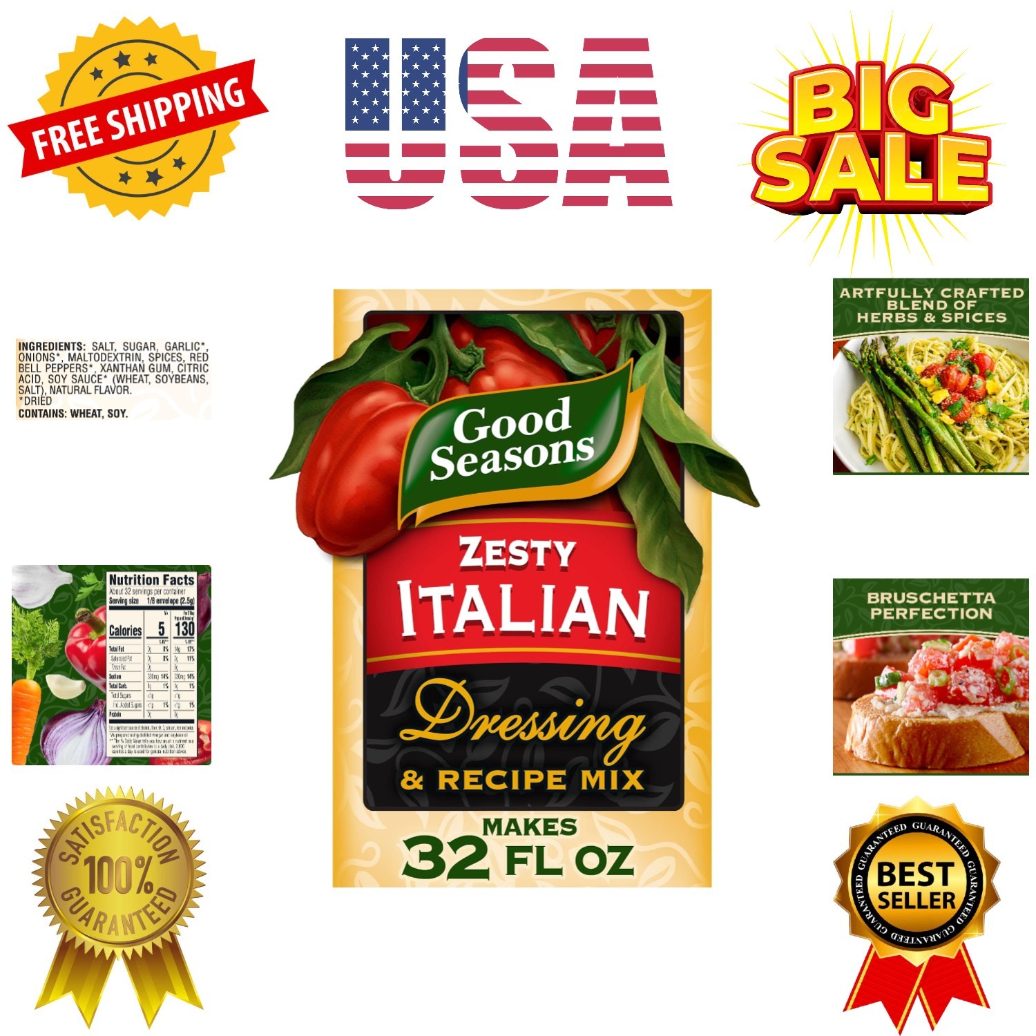 Zesty Italian Dressing & Recipe Seasoning Mix, 4 ct Packets