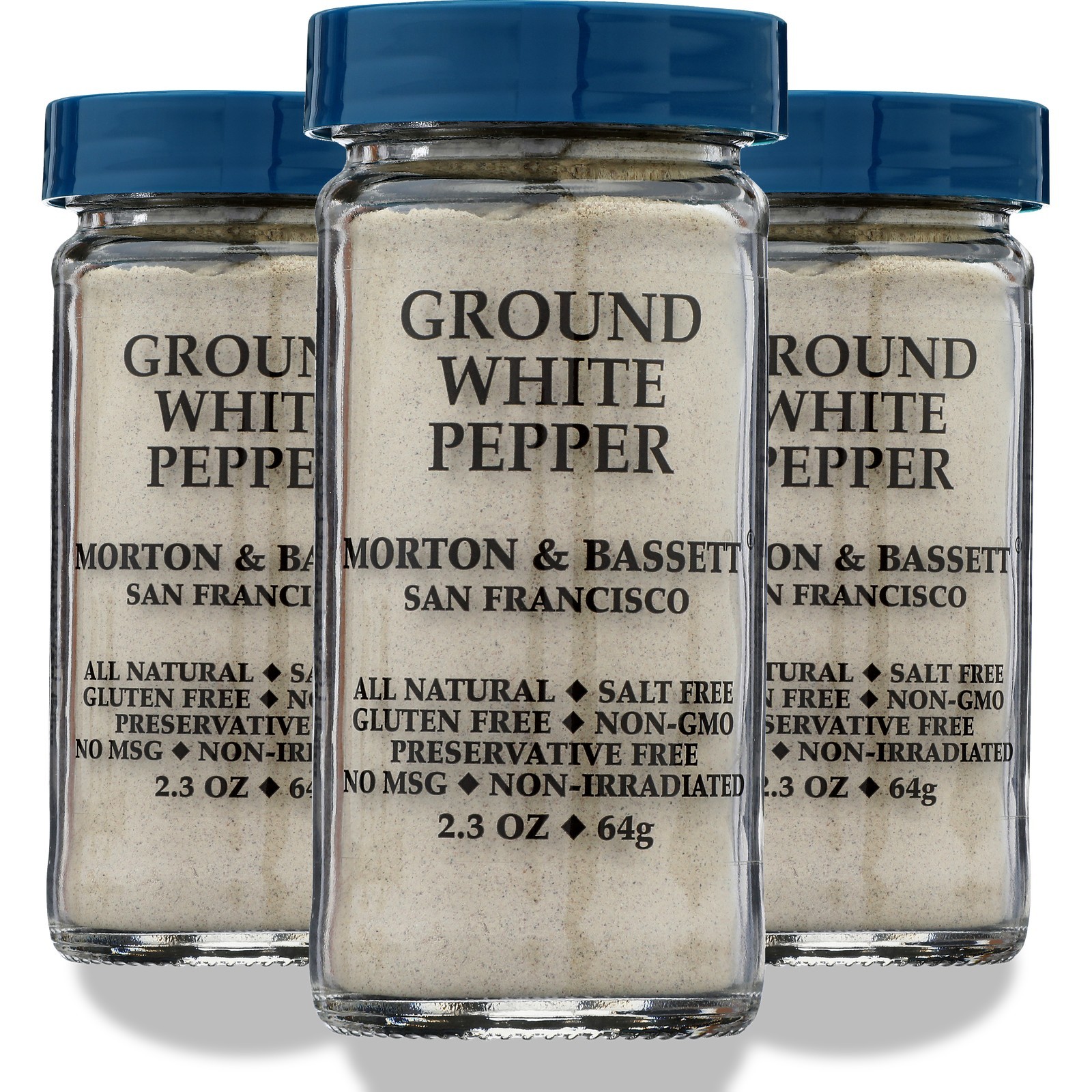 Morton & Bassett Ground White Pepper Spice 2.3 Ounce Seasoning Oz 3 Pack
