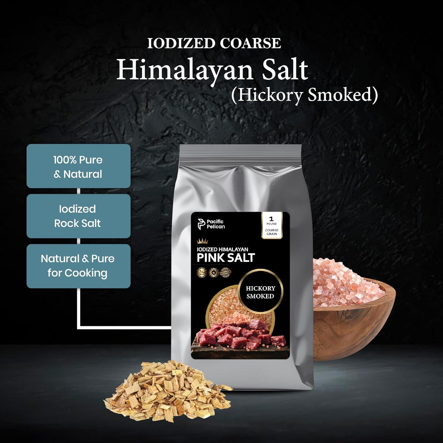 Pacific Pelican Iodized Himalayan Pink Salt – Hickory Smoked, Coarse Grain