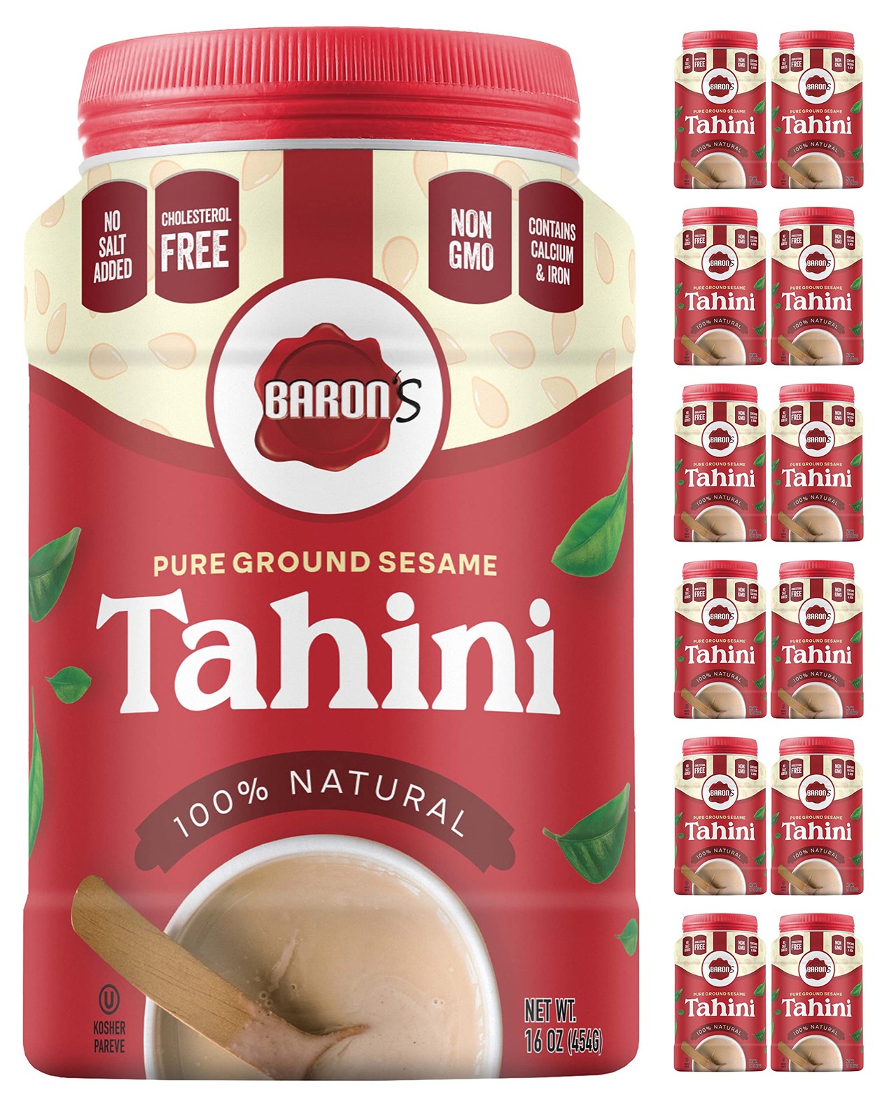 100% Pure Ground Sesame Tahini Kosher 16 oz Jar (Pack of 12) New
