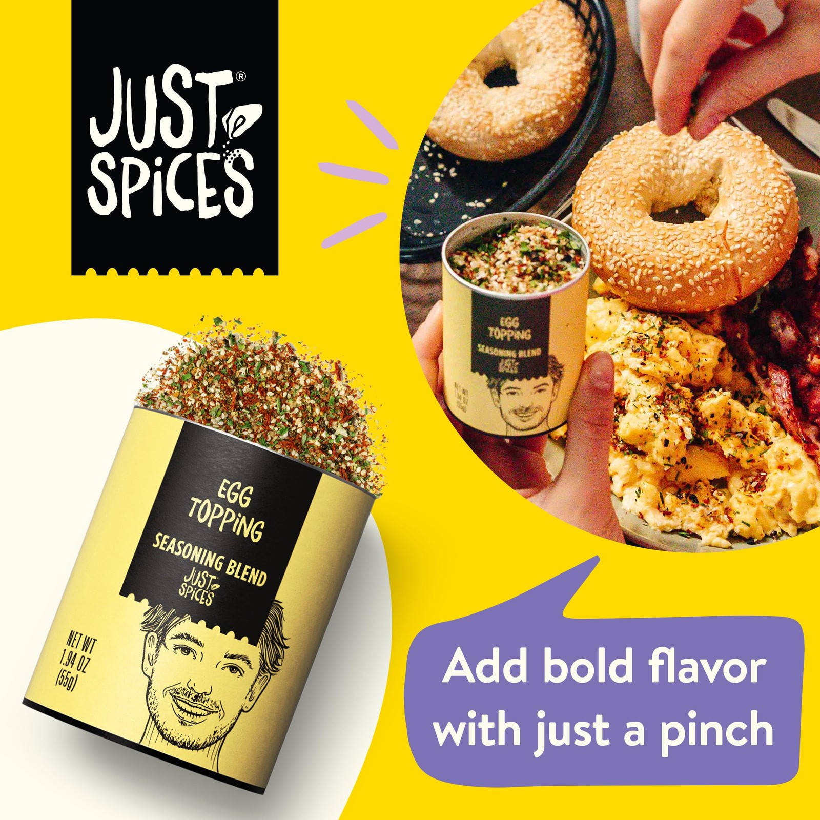 Just Spices Egg Topping 1.94 OZ Breakfast Seasoning White Sesame Chili Tomato
