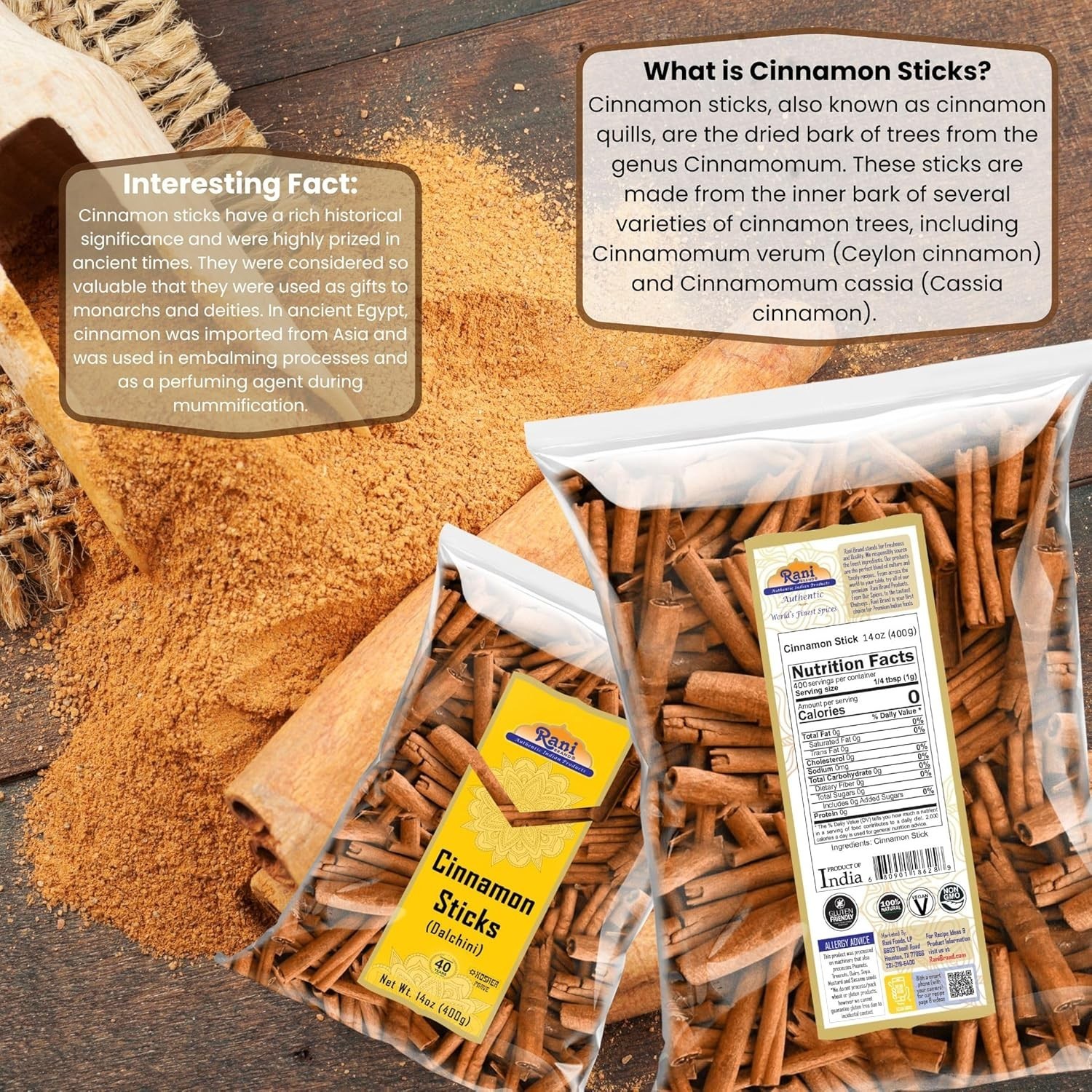 Rani Cinnamon Sticks 14oz 400g – 72-88 Sticks – Strong Aroma, Perfect for Bak…