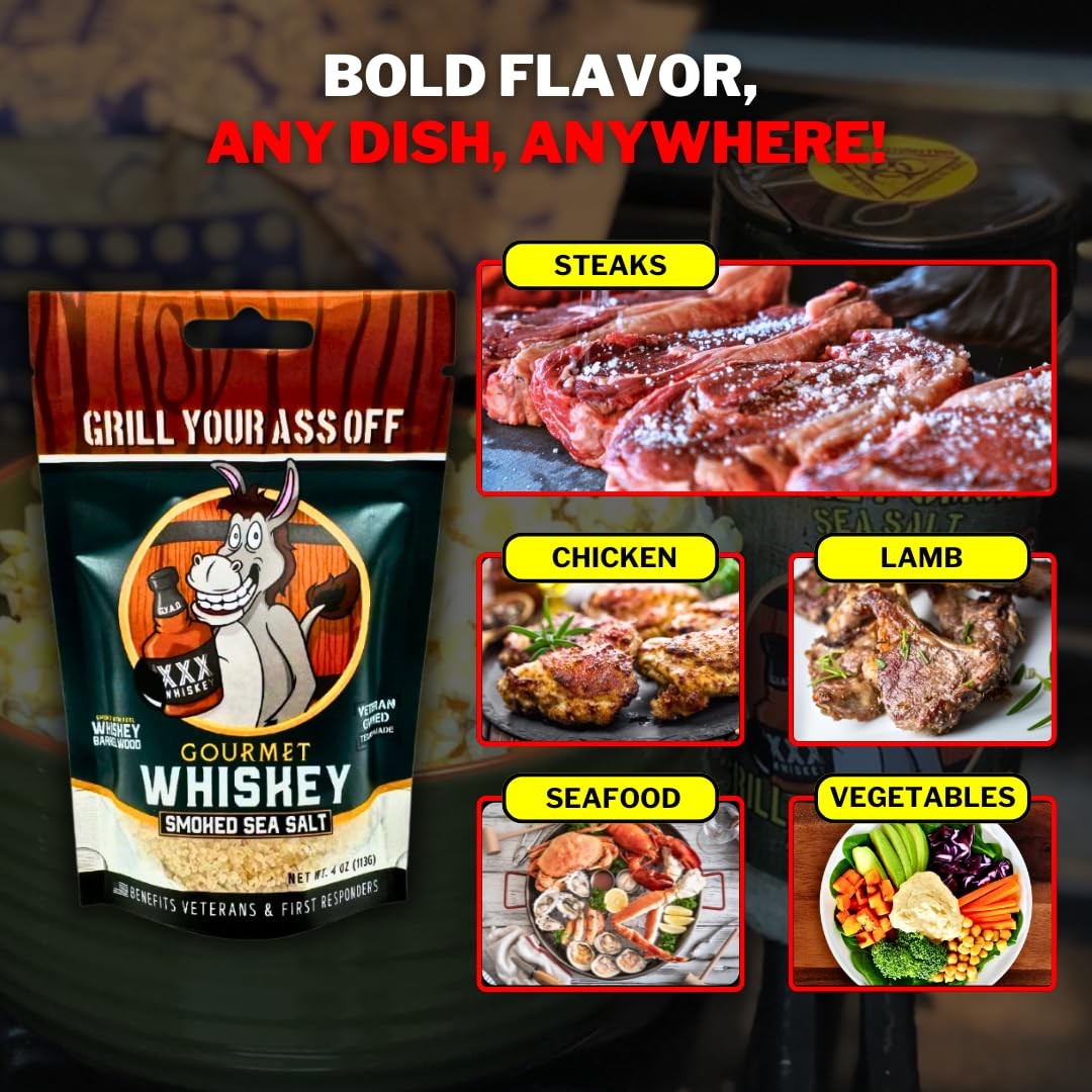 Grill Your As* Off Whiskey Smoked Sea Salt, 4oz Flaky Sea Salt Flakes, Smoked…