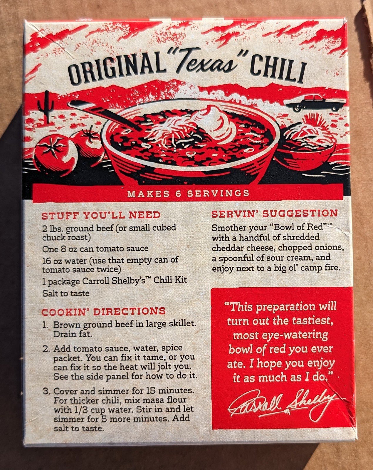 8 PACK Carroll Shelby’s Original Texas Chili Kit 3.65 oz – Authentic Mix