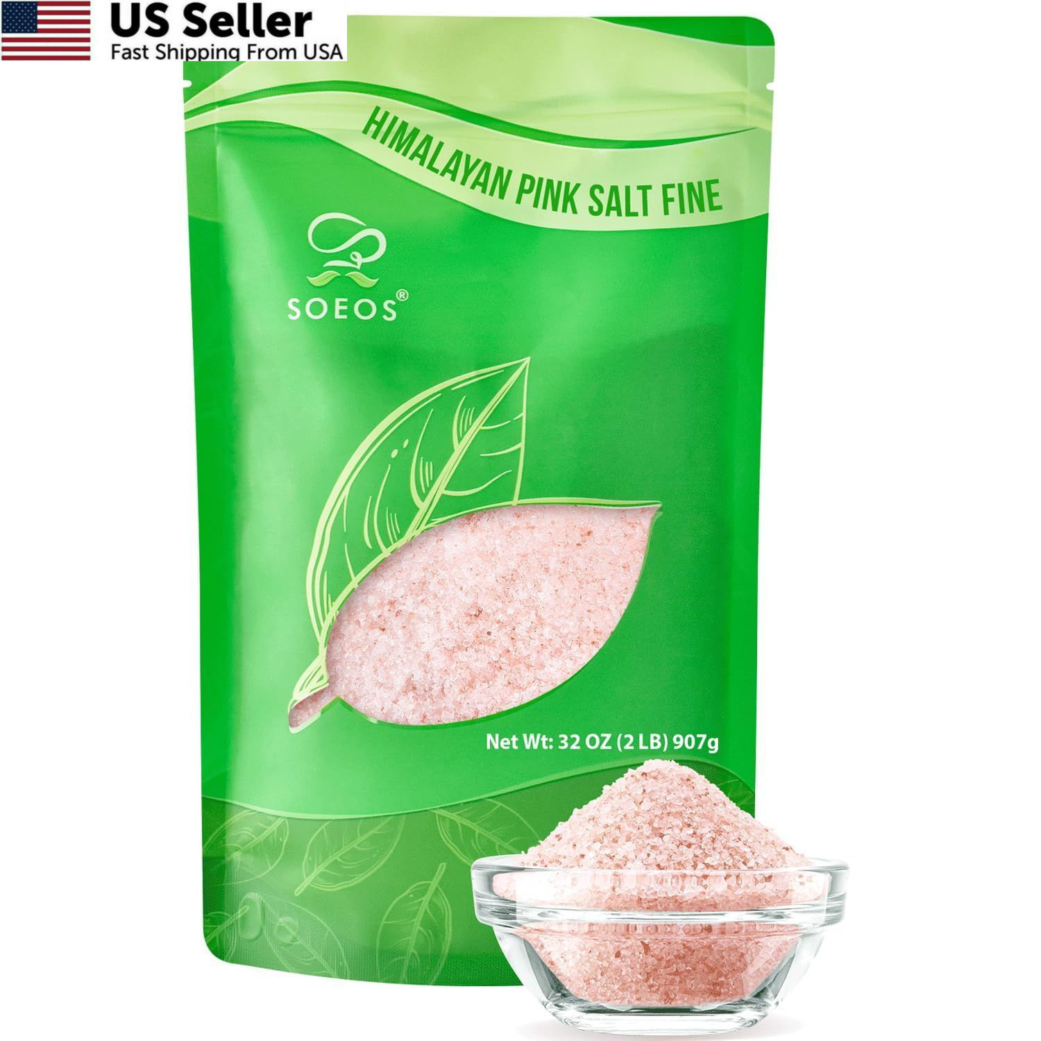 Soeos Himalayan Pink Salt, Fine Grain, 2 Lbs (32 oz), 32 Ounce (Pack of 1)