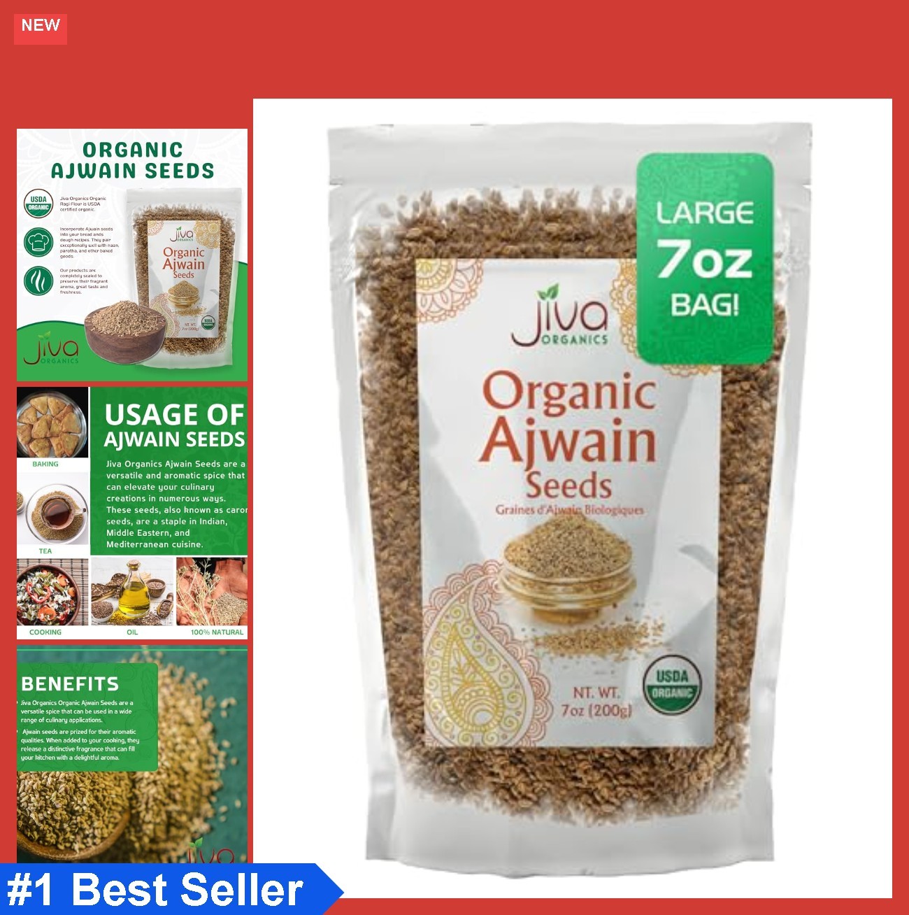 Organic Ajwain Seeds 7 oz Whole Carom Seed Ajamo USDA Non-GMO Resealable Bag
