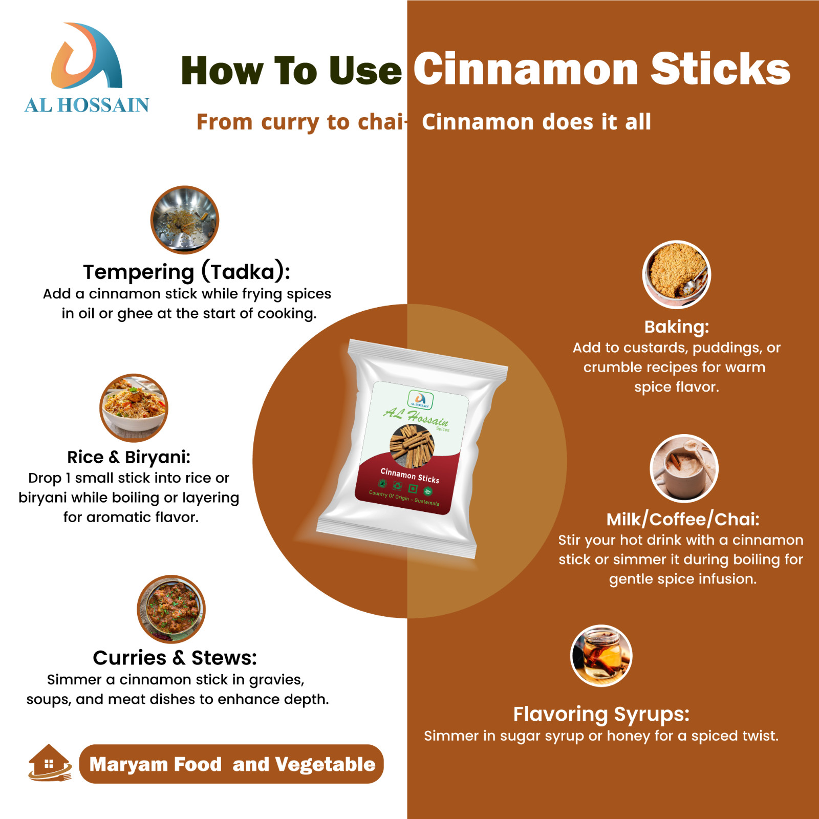 Al Hossain Cinnamon Sticks 250g / 5kg Bulk | Whole Cinnamon for Tea, Baking & Co