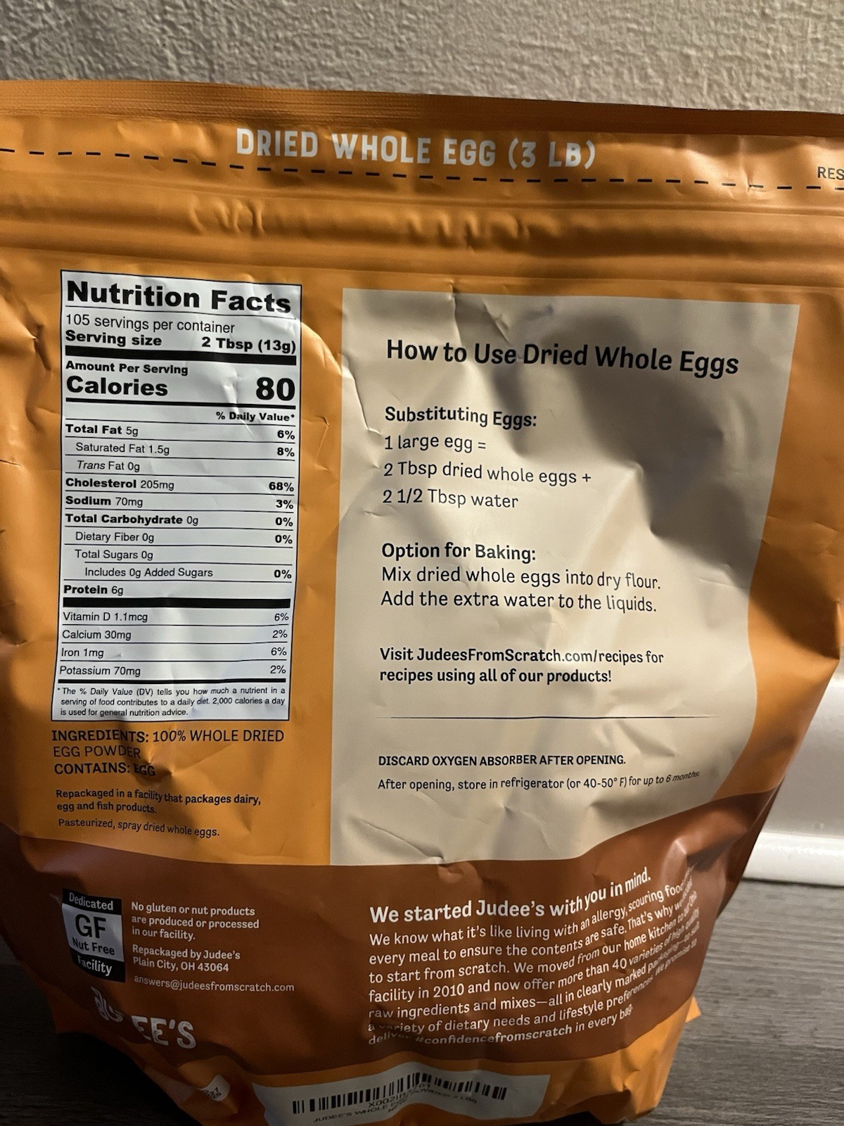 Judee’s Gluten Free Dried Whole Egg Powder 3 lbs – Baking Supplies