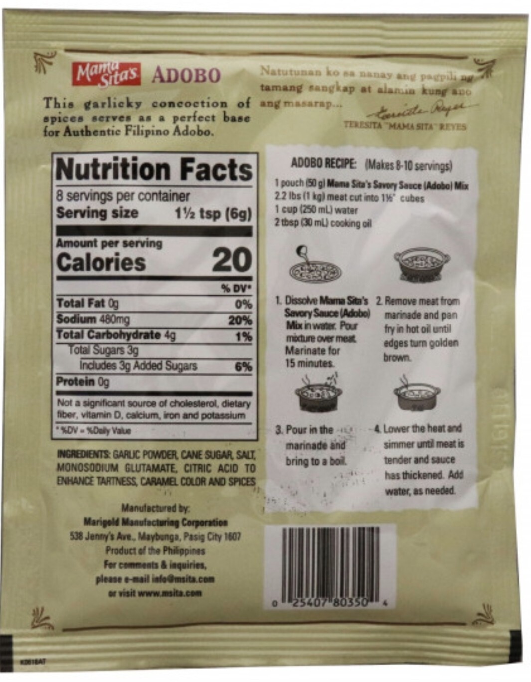 3 pk – Mama Sita’s ADOBO Savory Sauce Mix (adobo)菲式肉汁分