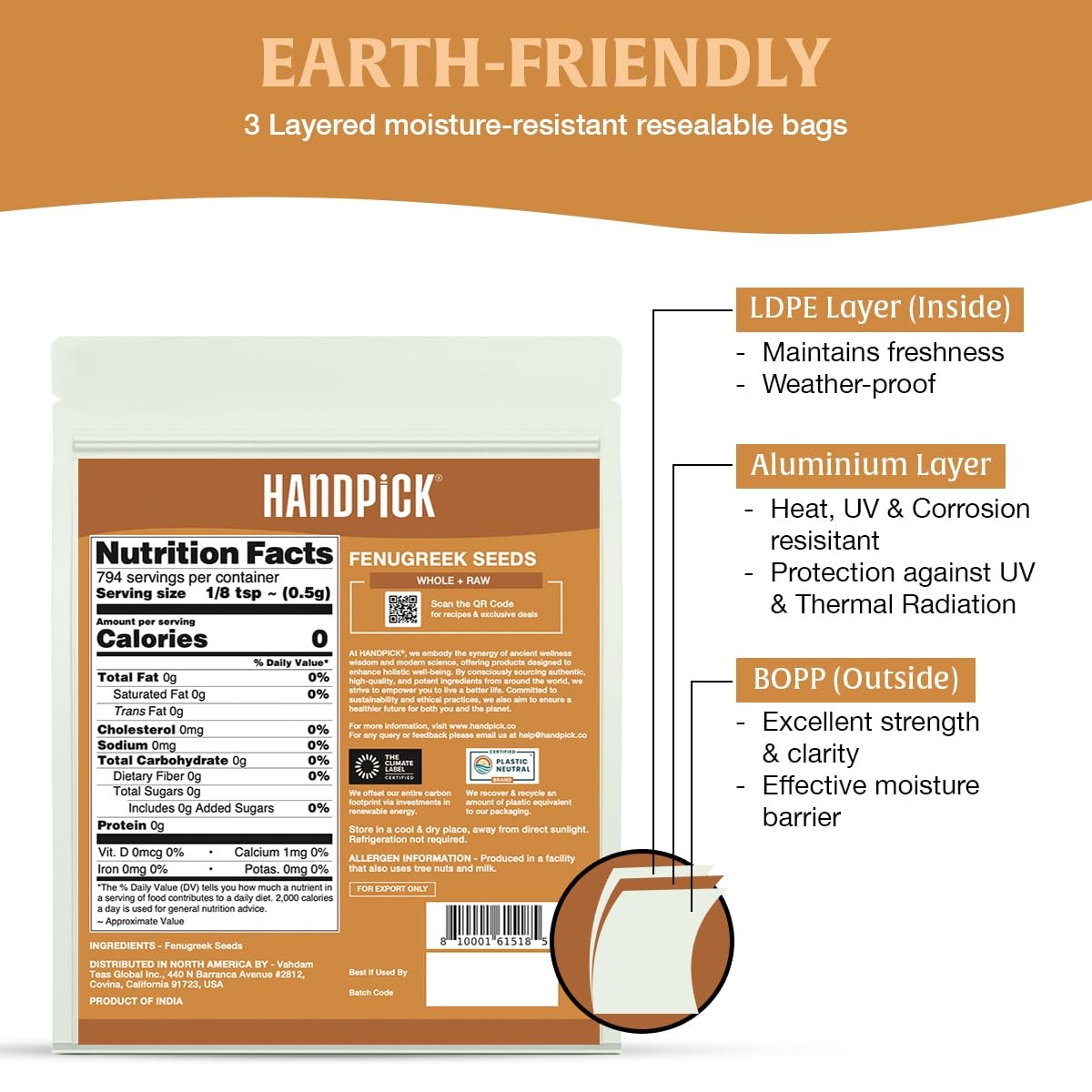 Fenugreek Seeds 14oz – Whole Methi, Indian Origin, Resealable Pouch