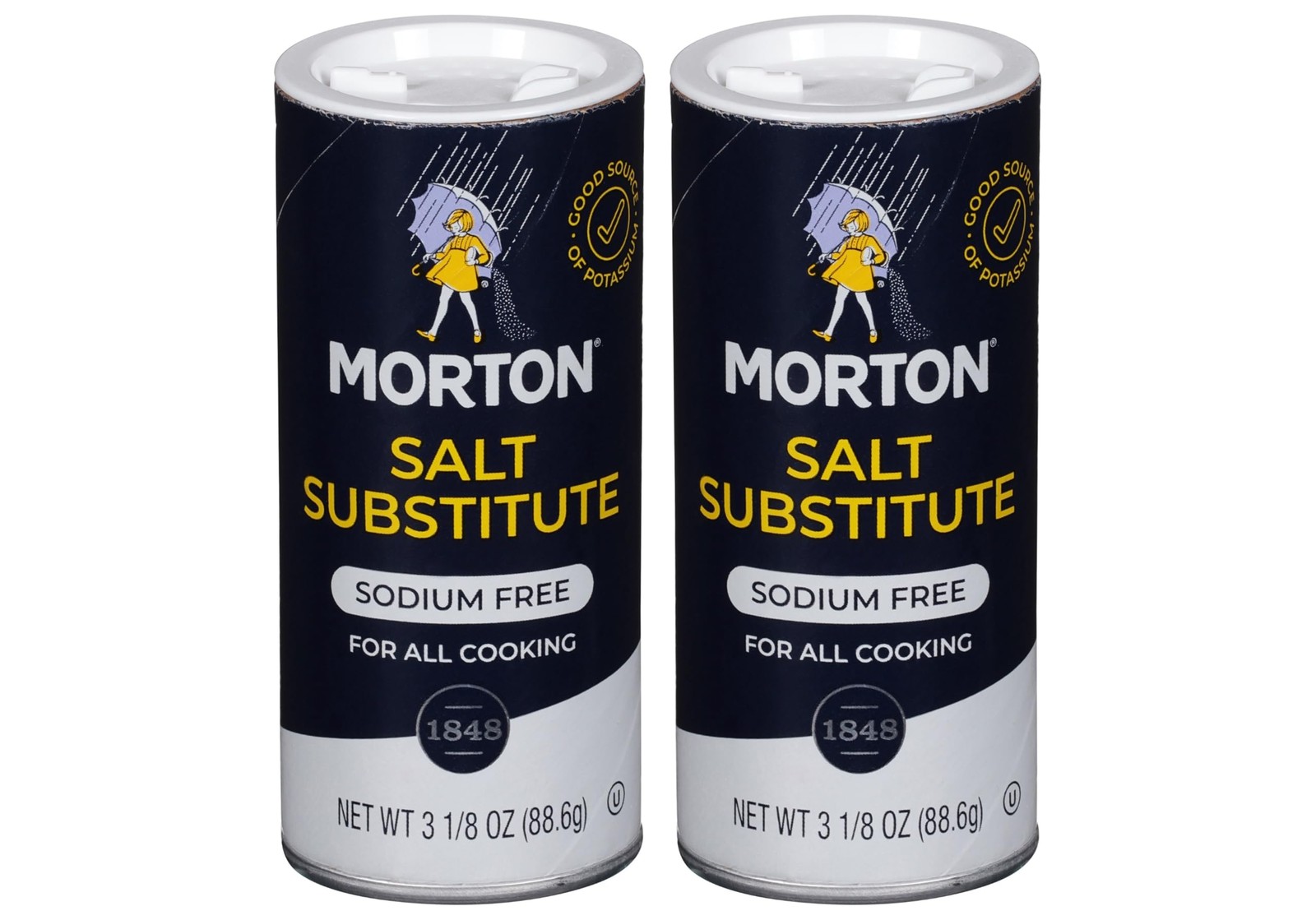 Morton Salt Substitute, Sodium Free, 3.125oz, 2 Pack 3.13 Ounce (Pack of 2)