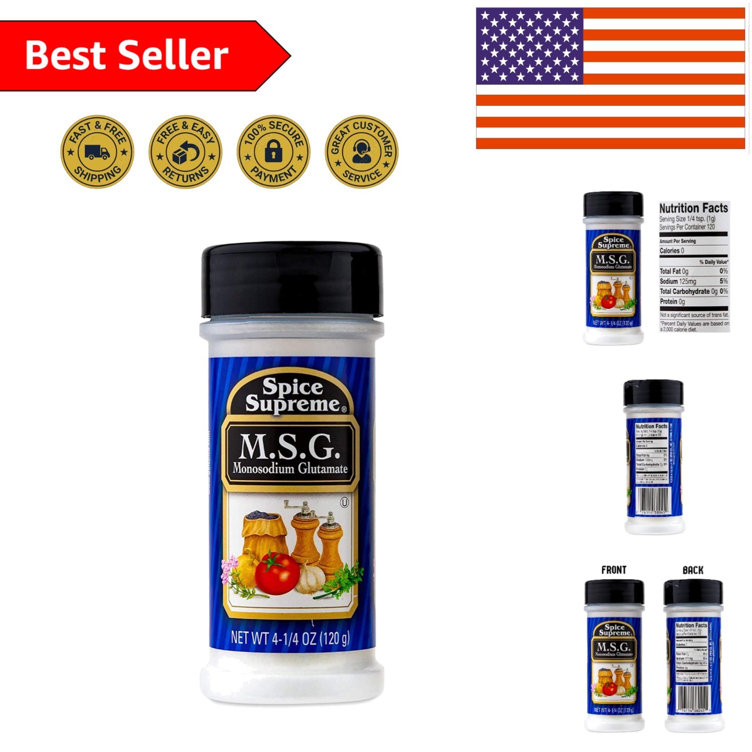 Convenient 4.25 oz. Monosodium Glutamate Shaker for Enhanced Culinary Creations