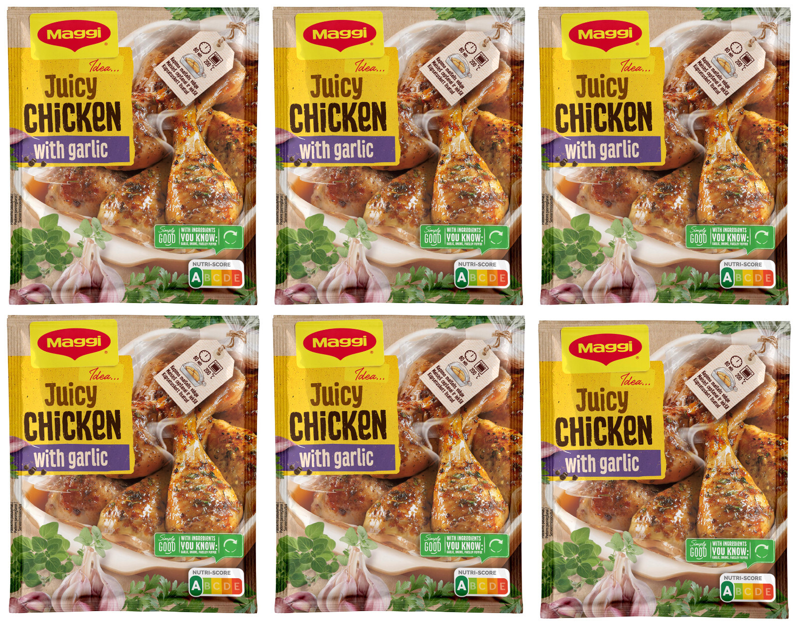 6 MAGGI JUICY CHICKEN with Garlic Spice Mix Quick Marinade Seasoning Packs 30g