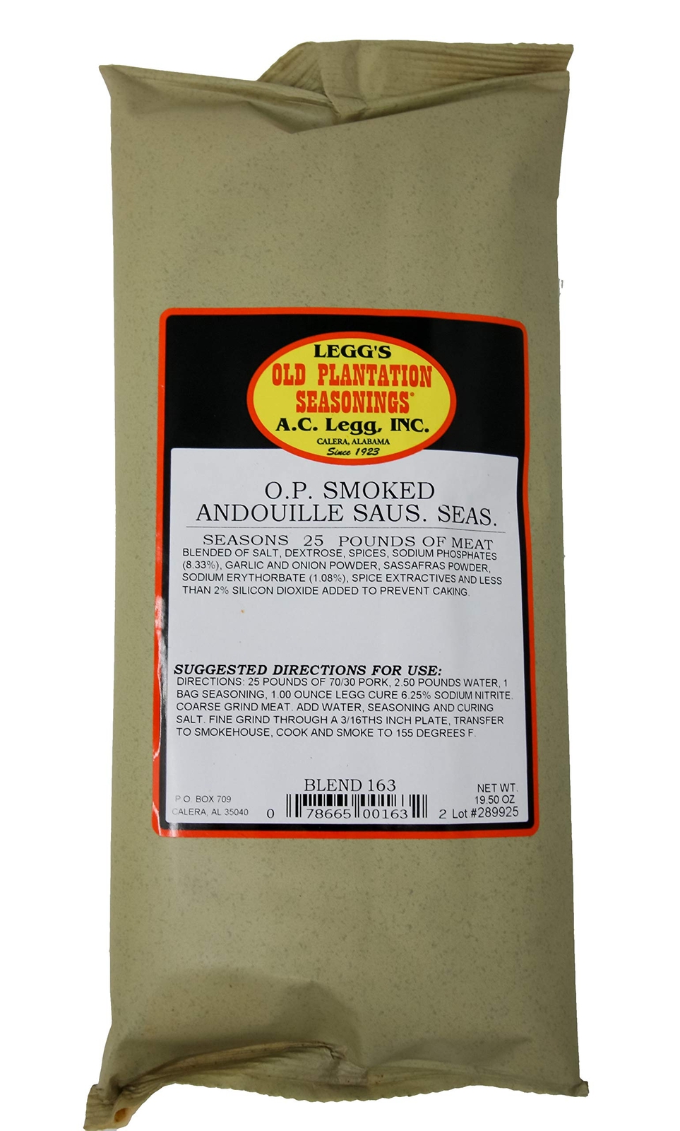 Old Plantation Blend 163 Smoked Andouille Sausage Seasoning 19.5 Ounce Pack