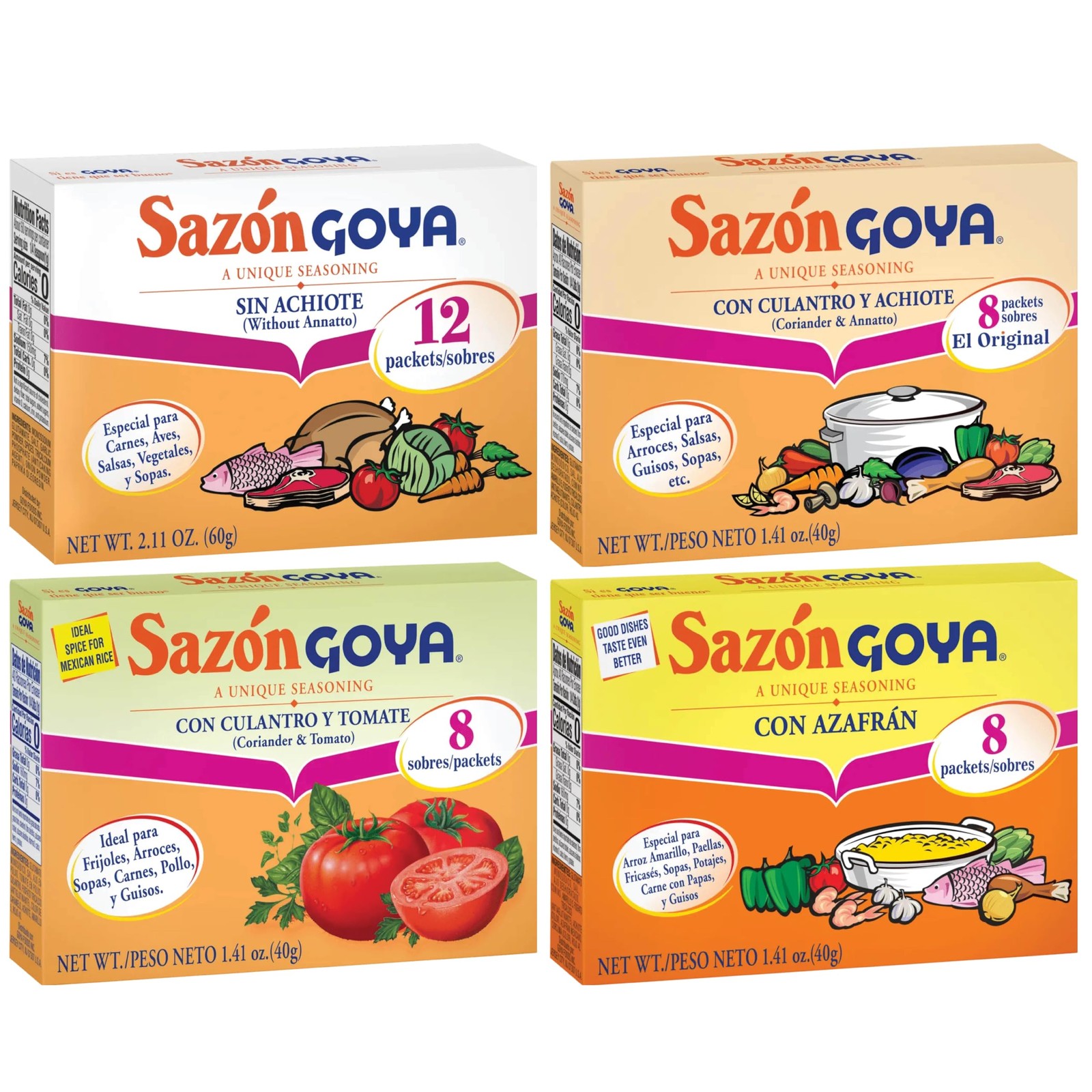 Goya Sazon Unique Seasoning Variety 4-Pack Bundle, 4 Piece Assortment