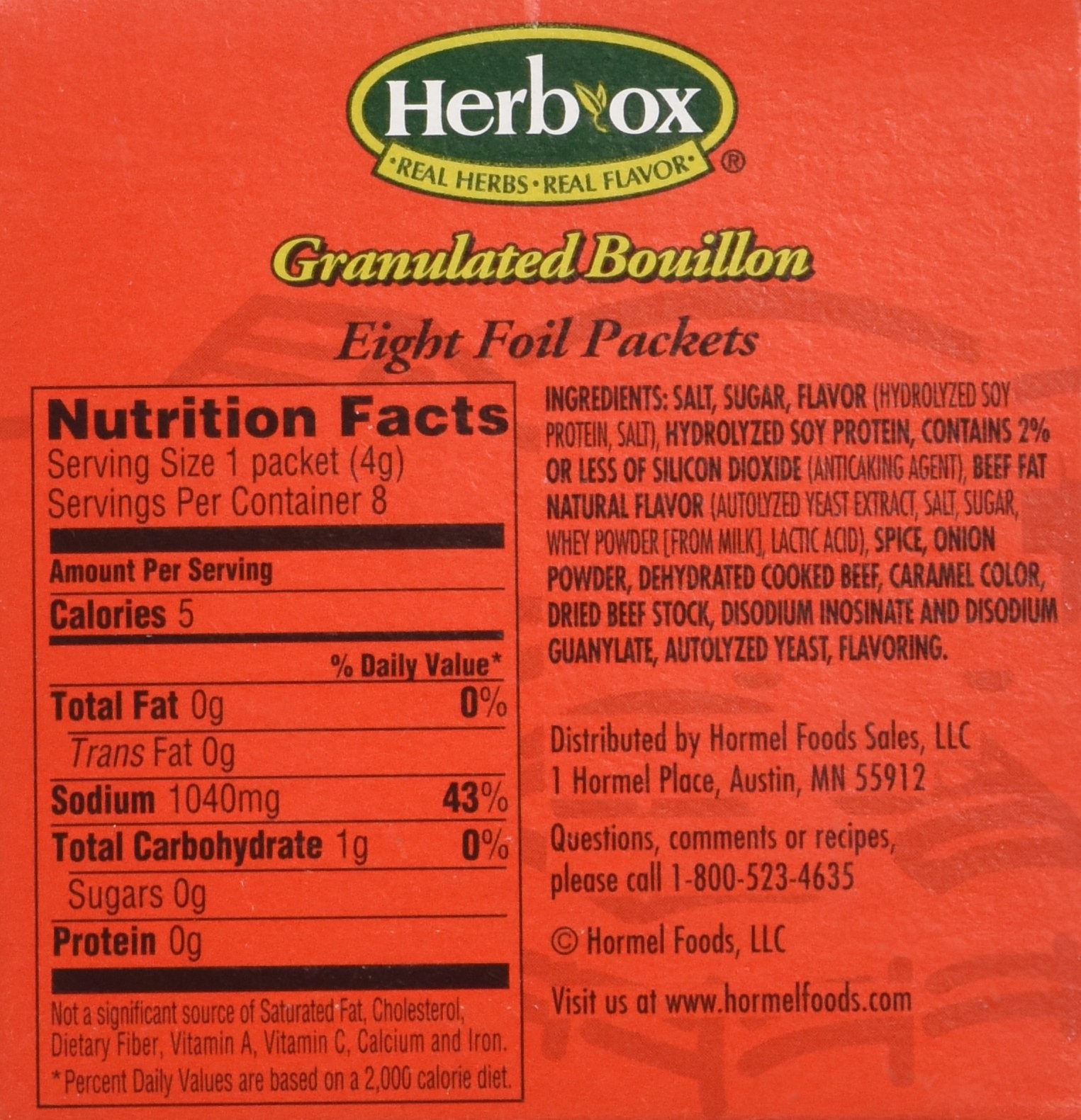 Herb-Ox Bouillon Packets Beef Instant Broth & Seasoning 1.13 oz Box