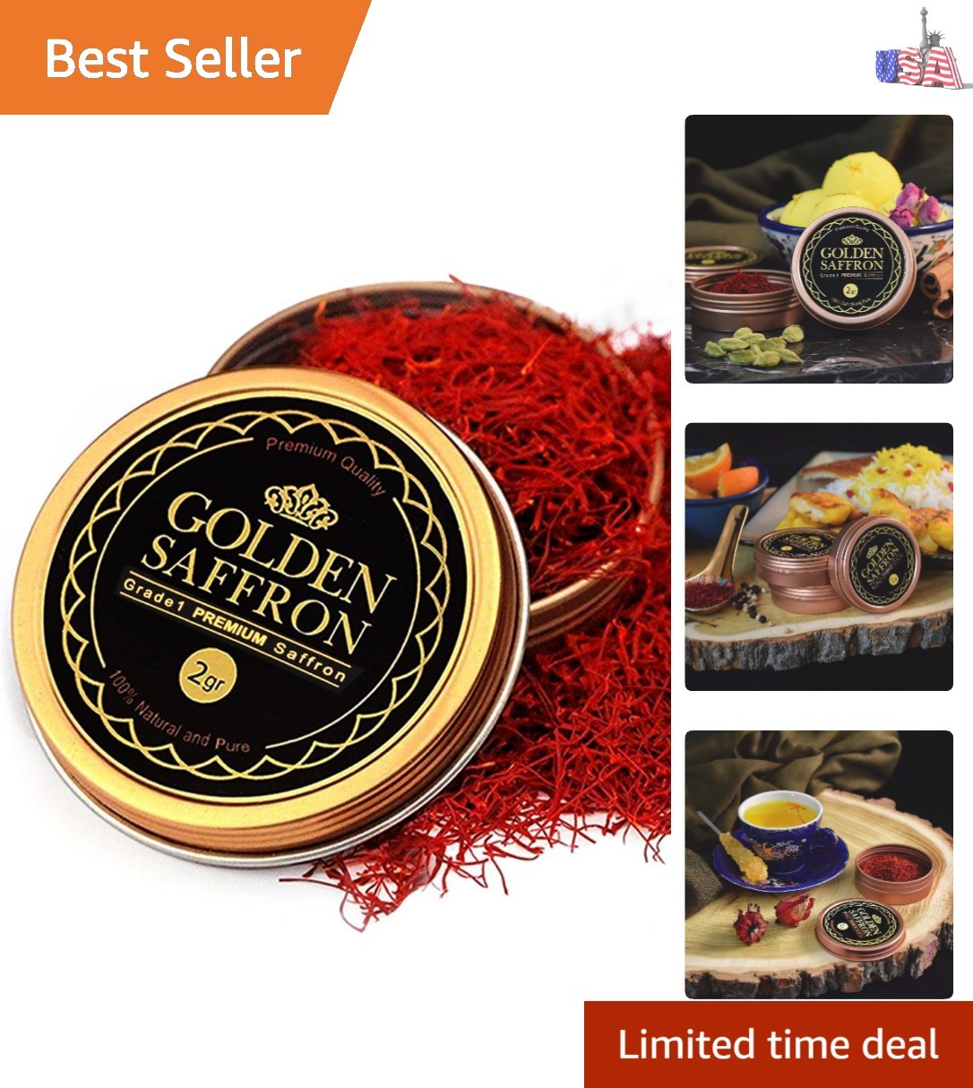 Finest Pure All Red Saffron Threads, Grade A+ Super Negin, Non-GMO Verified….
