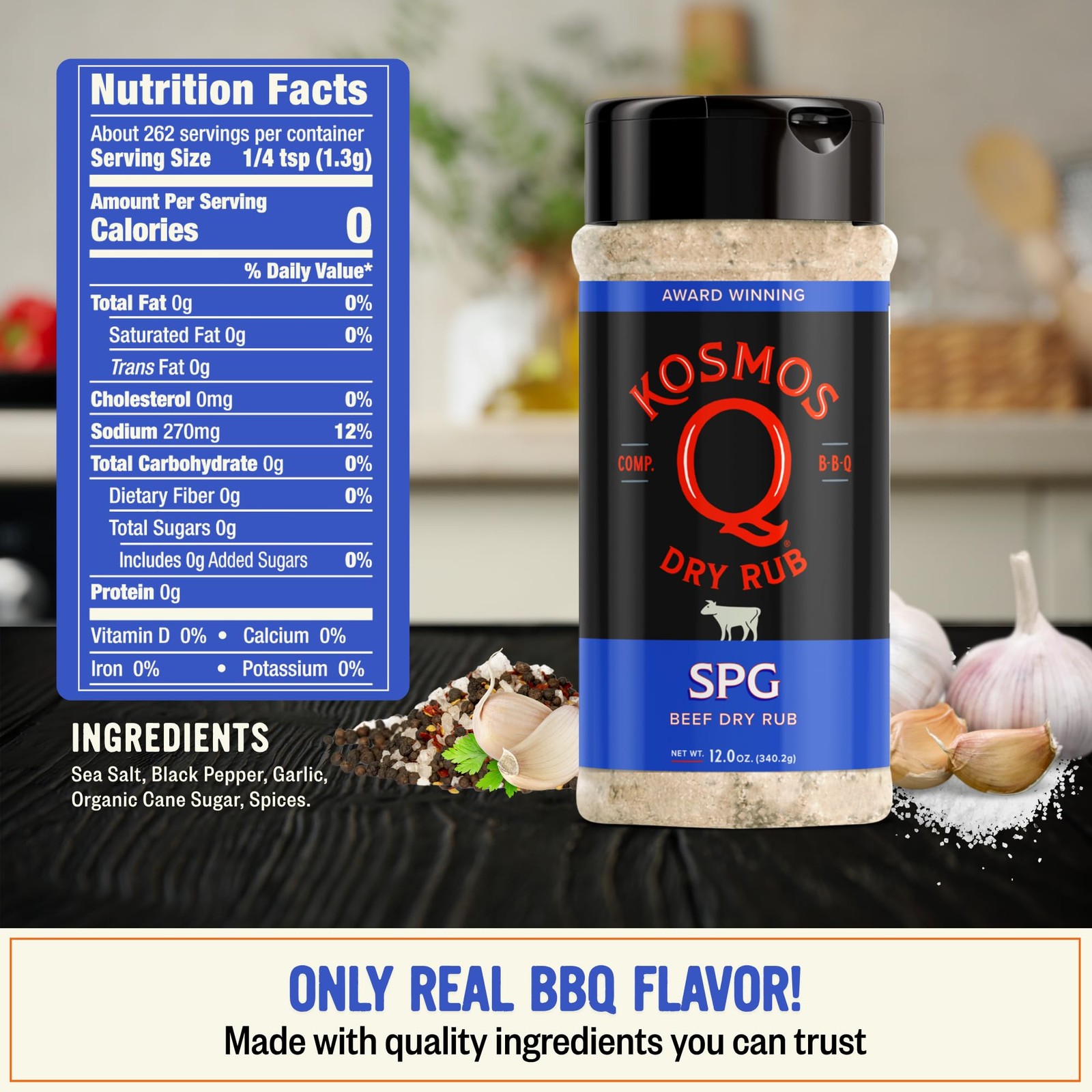 Kosmos Q SPG BBQ Dry Rub, Father’s Day Gift for Him, Salt Pepper Garlic Seaso…